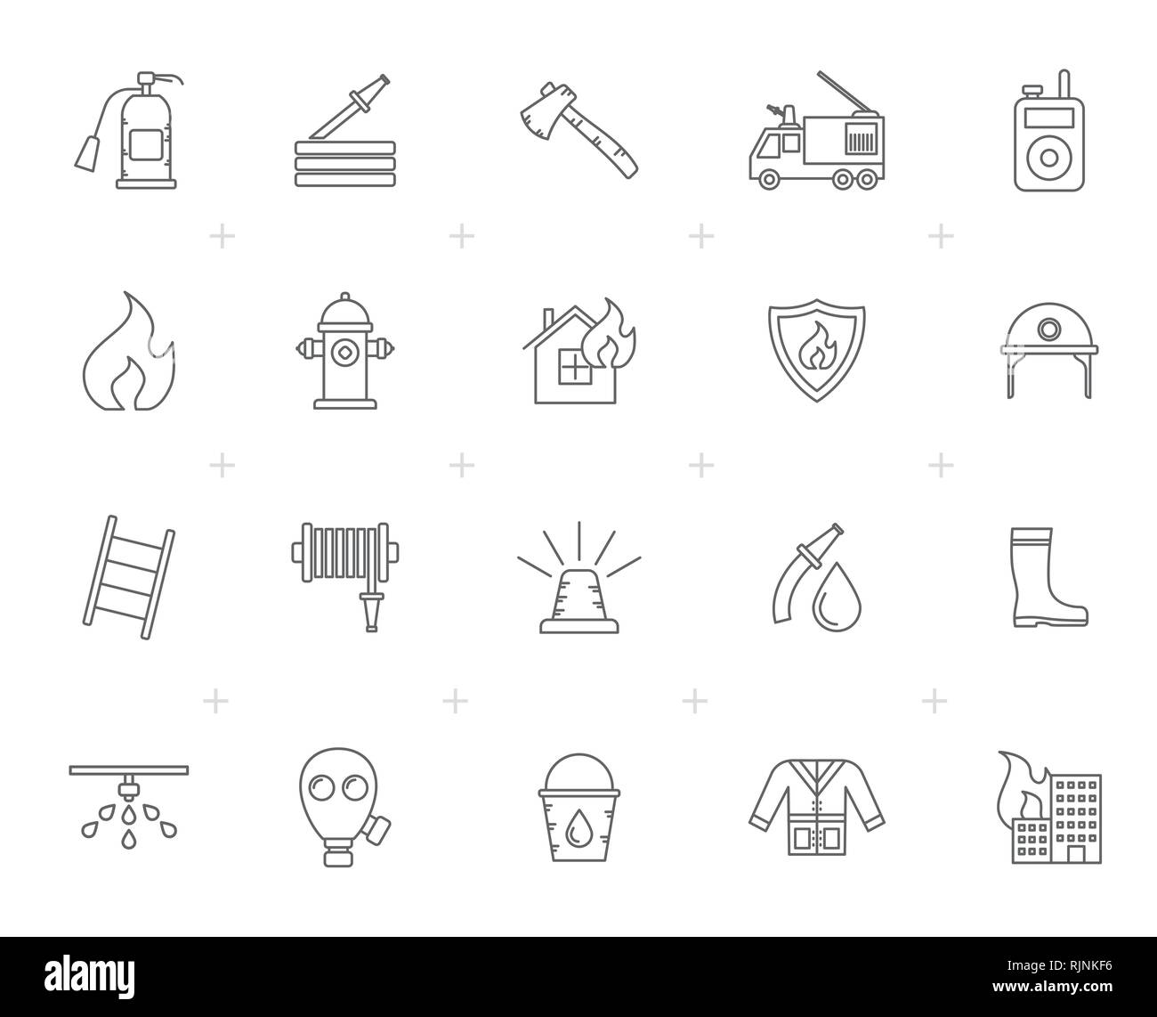 La linea vigile del fuoco e i vigili del fuoco icone - vettore icona impostare Illustrazione Vettoriale