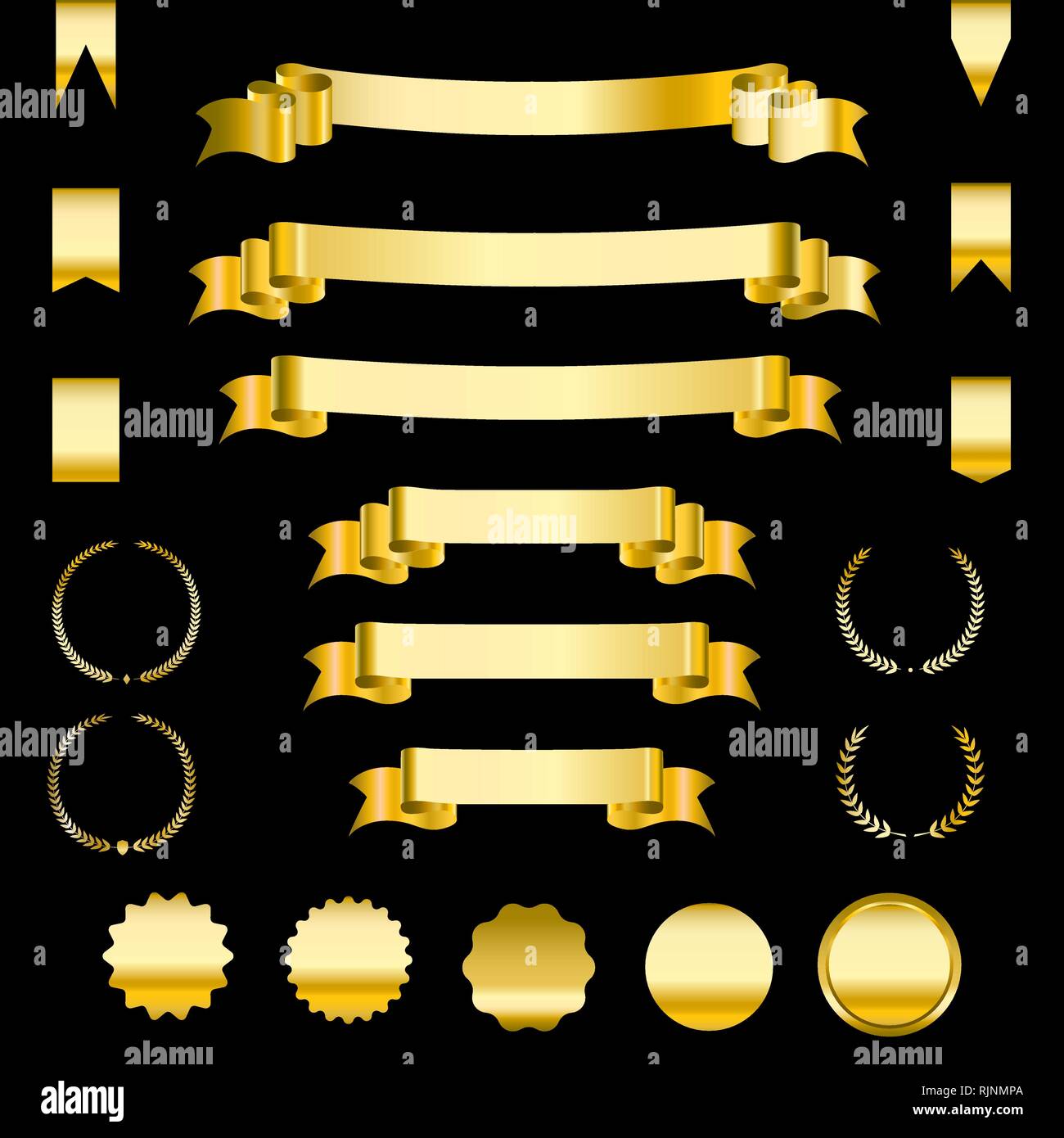 Set di golden nastri ed etichette. Banner araldico illustrazione vettoriale. Illustrazione Vettoriale