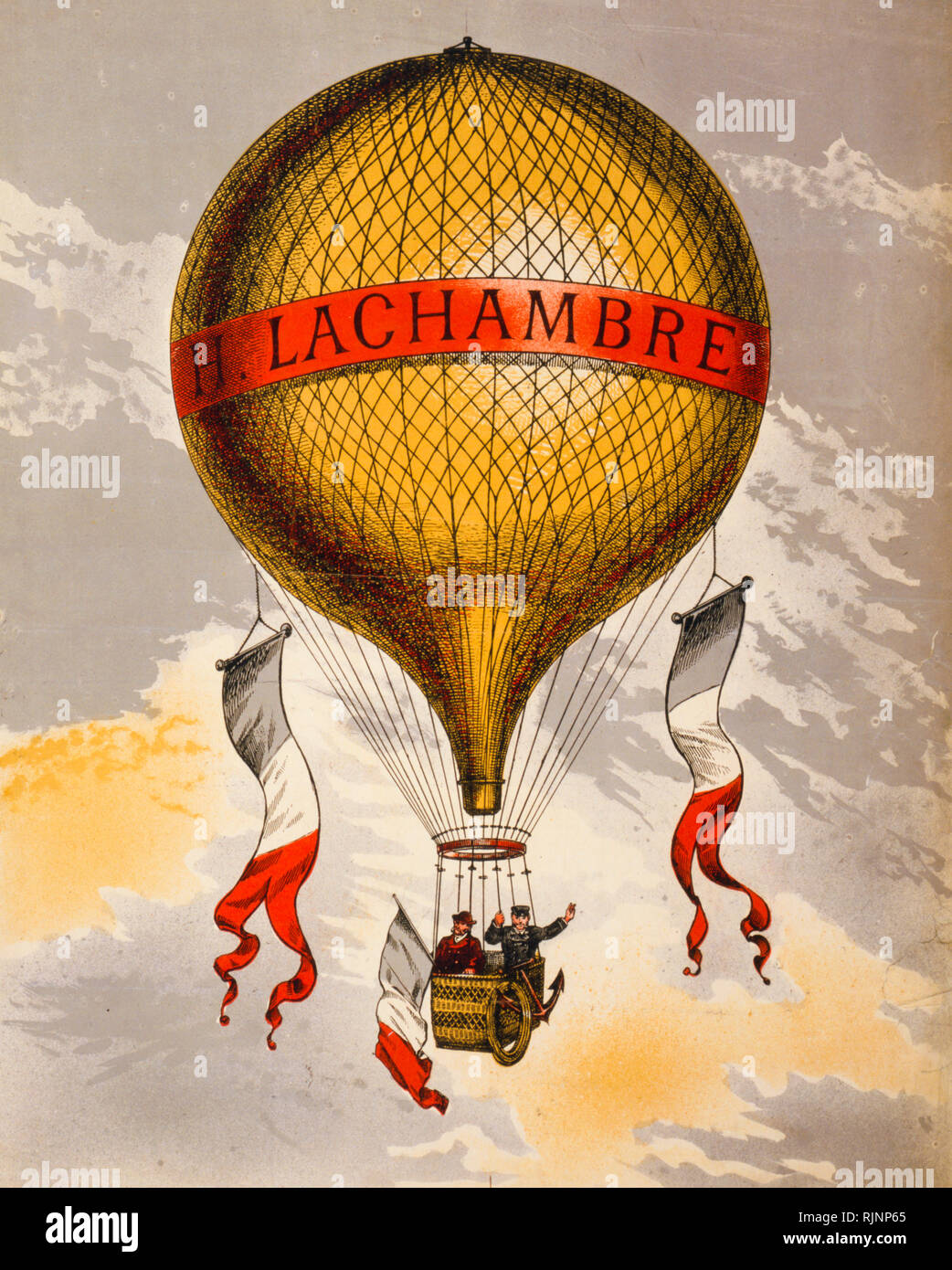 Vintage francese Poster pubblicitari Pubblicità eventualmente un palloncino fabbricati da Henri Lachambre di Vaugirard, Parigi, Francia, Europa, tra 1880 e 1900 - stampa Foto Stock