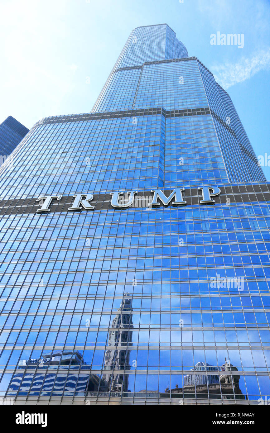 Una chiusa fino alla vista di Trump International Hotel & Tower Chicago.Chicago. Illinois. Stati Uniti d'America Foto Stock