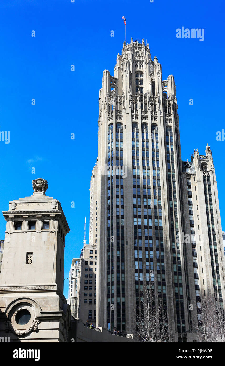 Il punto di vista della tribuna neogotico Tower.Chicago.Illinois.USA Foto Stock