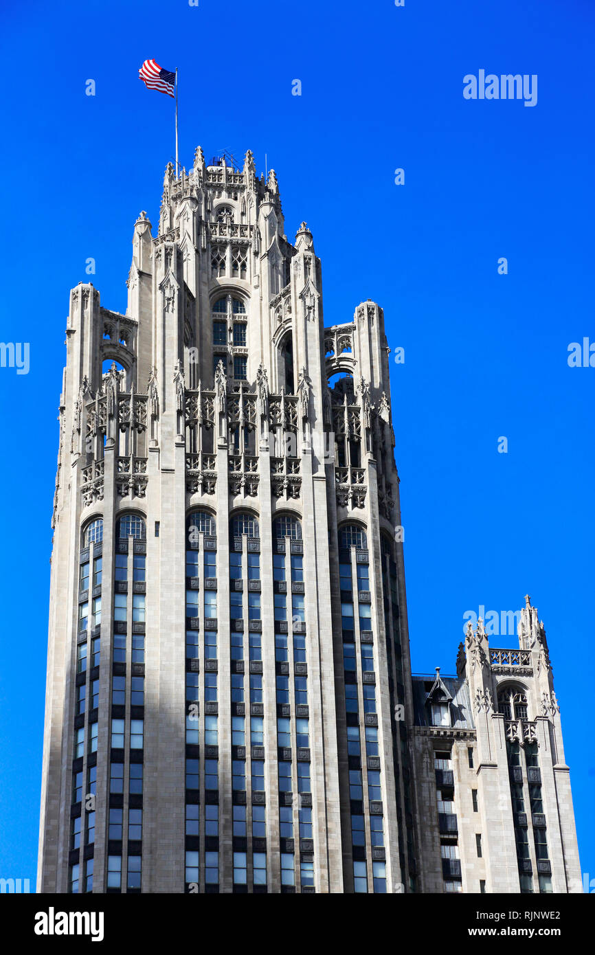 Il punto di vista della tribuna neogotico Tower.Chicago.Illinois.USA Foto Stock