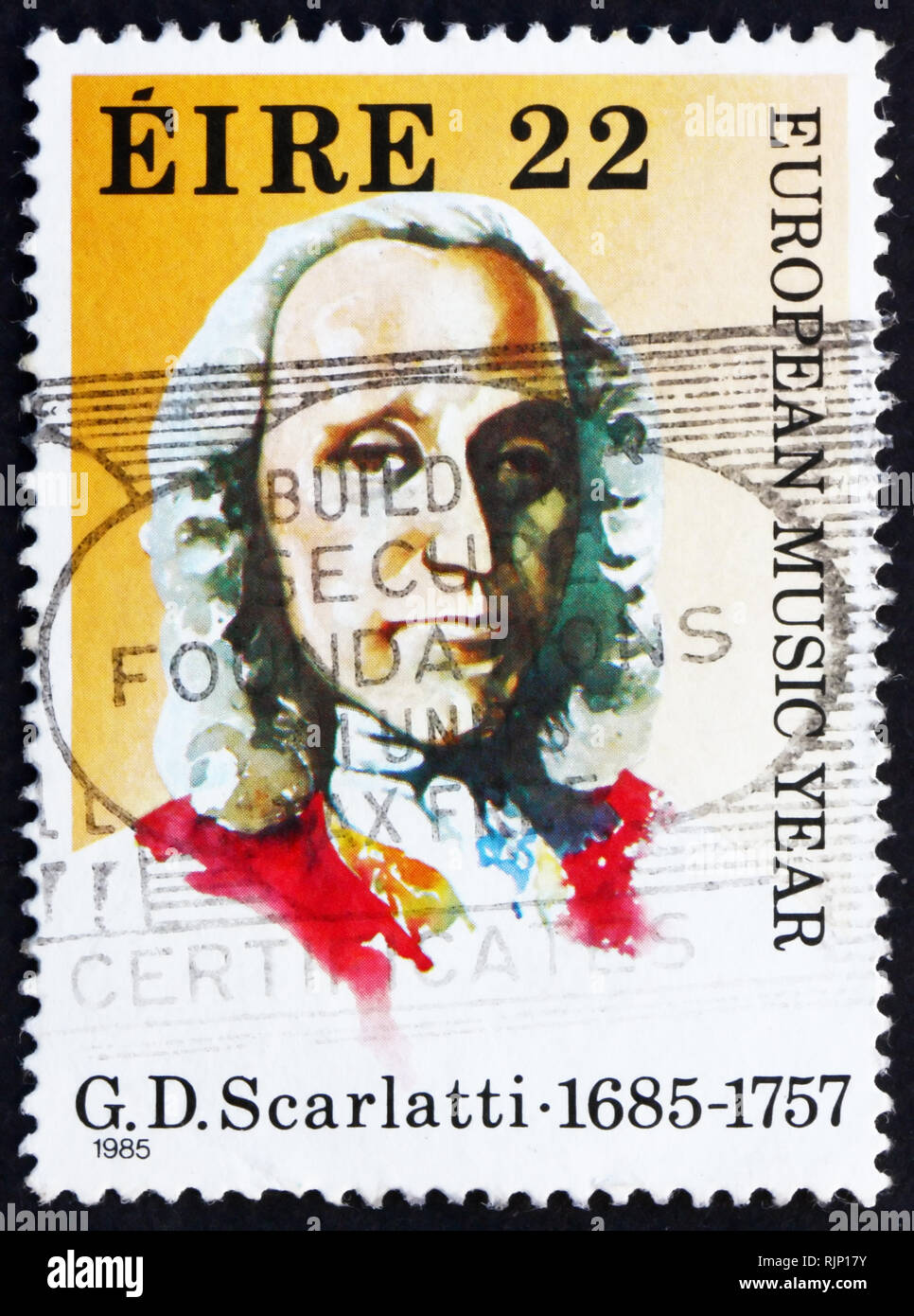 Irlanda - circa 1985: un timbro stampato in Irlanda mostra Giuseppe Domenico Scarlatti, compositore di musica europea anno, circa 1985 Foto Stock
