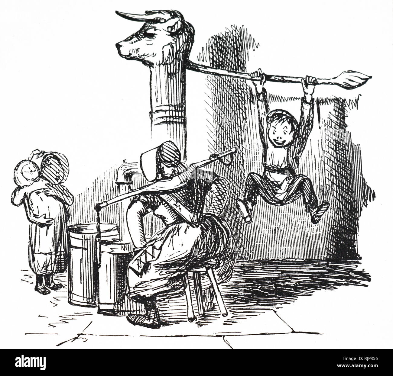 Un cartone animato intitolato " La mucca con la coda di ferro". Latte di irrigazione è una pratica comune in questo momento, soprattutto nelle grandi città. Datata del XIX secolo Foto Stock