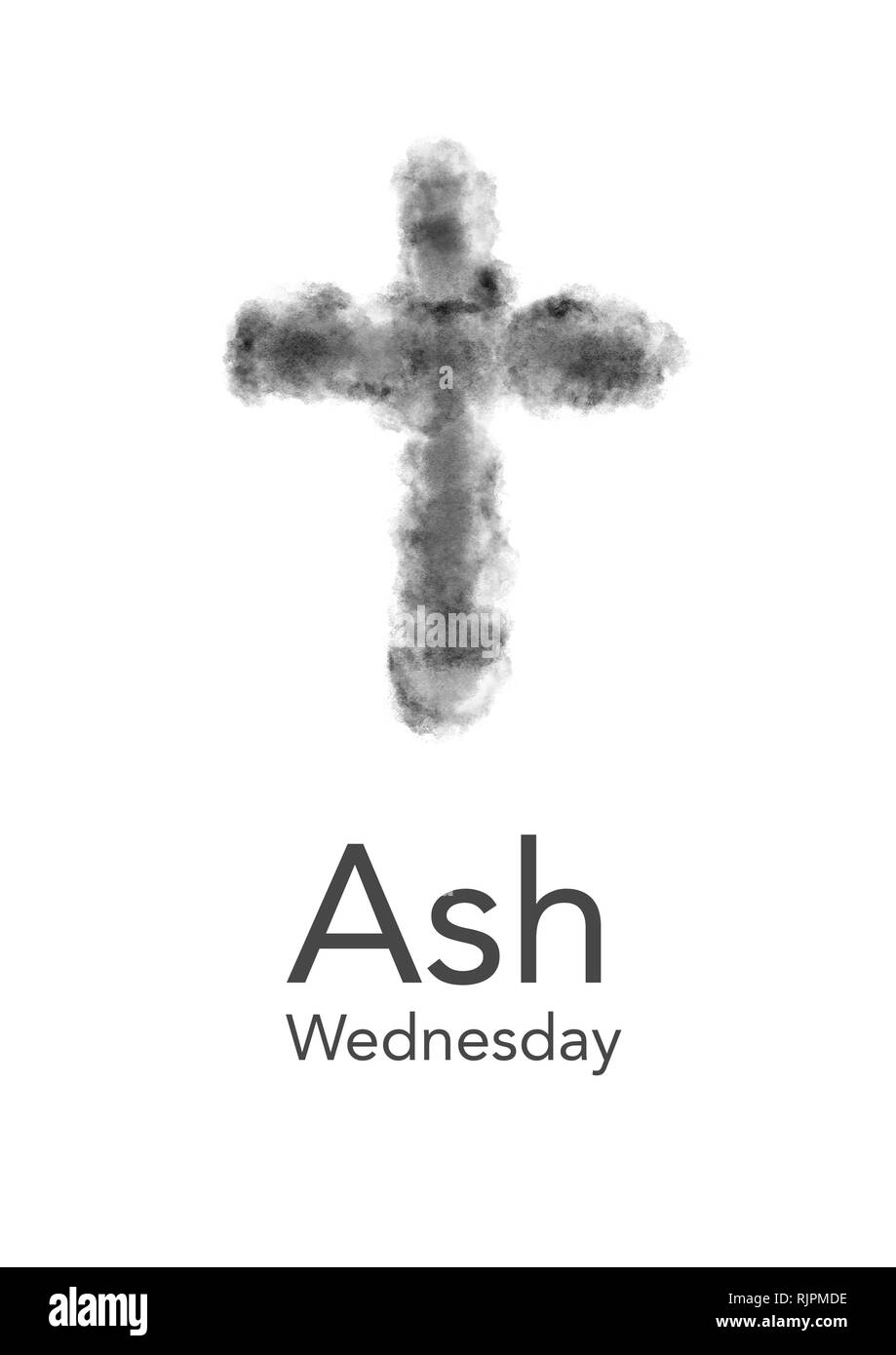 Acquerello digitale illustrazione di ashy, grigio, nero croce isolati su uno sfondo bianco, con le parole 'il Mercoledì delle Ceneri'. Santo Rood Foto Stock