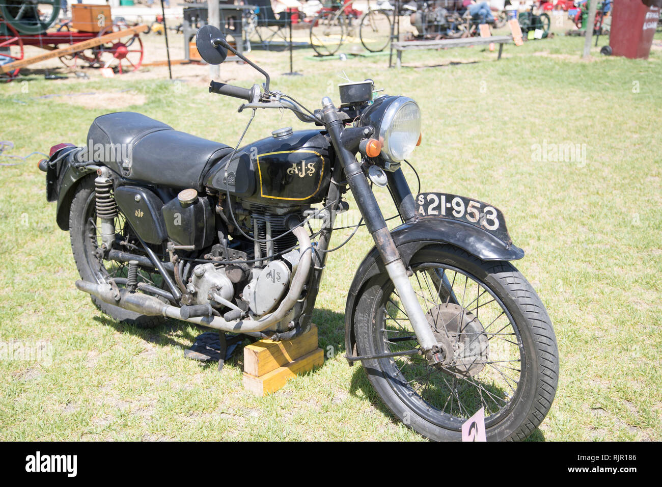 Moto vintage AJS al Power Rally di Port Milang, Australia del Sud Foto Stock