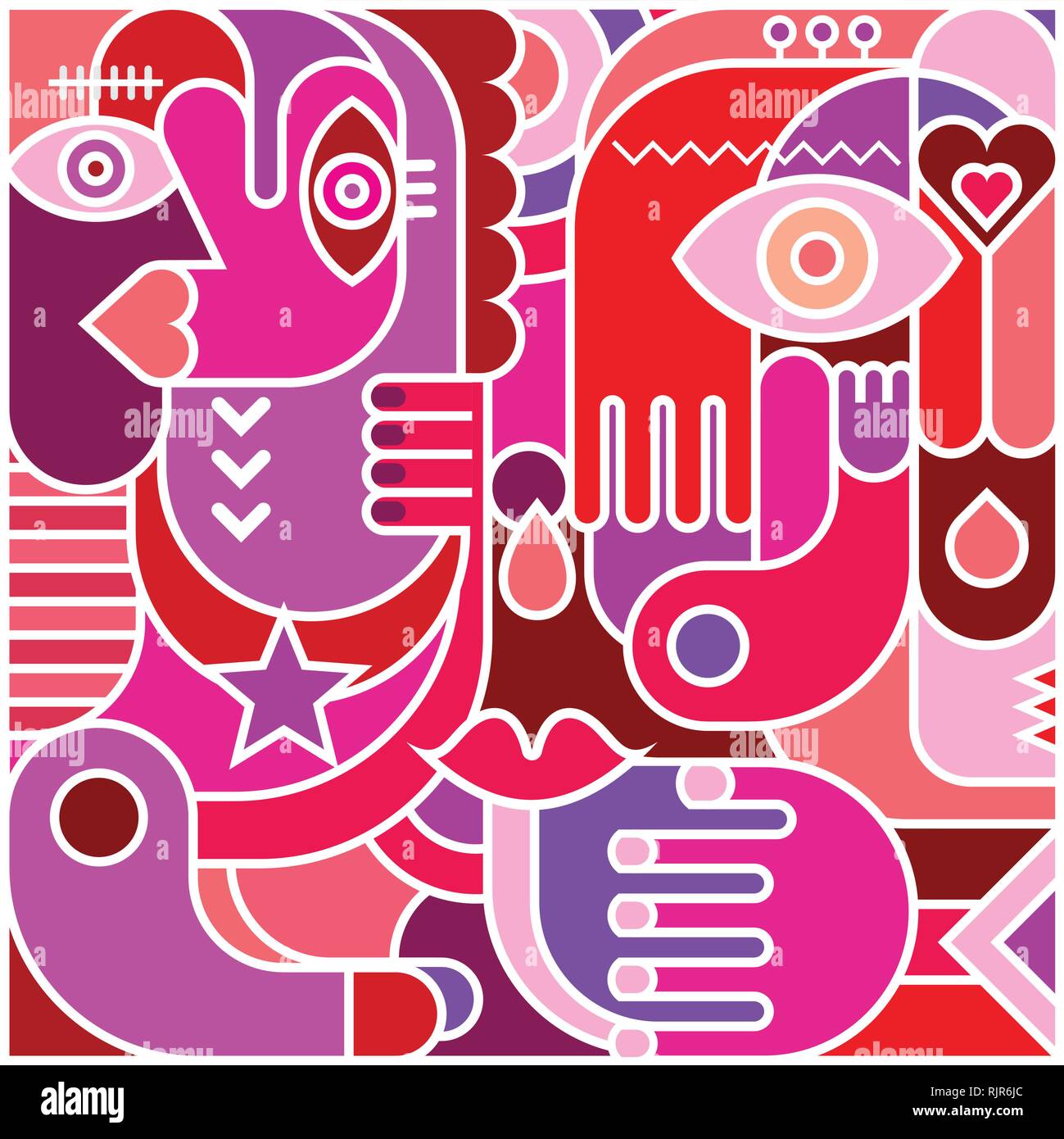 L'arte astratta illustrazione vettoriale. Collage decorativi di vari oggetti colorati e forme. Illustrazione Vettoriale