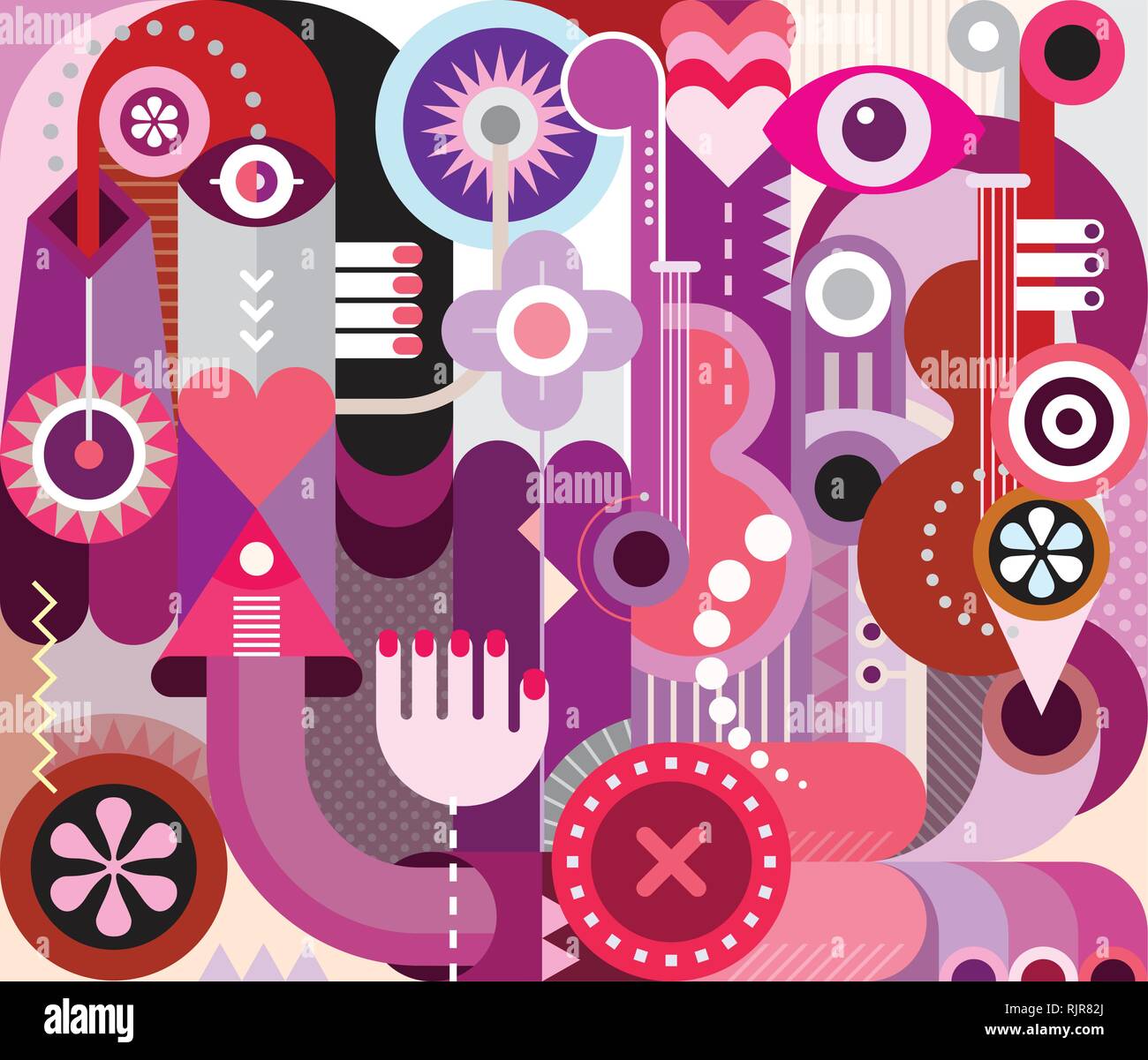 Il festival di musica poster. Arte astratta design vettoriali, decorative collage di vari oggetti colorati e forme. Illustrazione Vettoriale