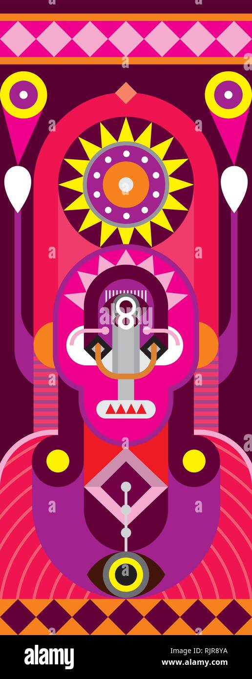 Il totem pole. L'uomo ritratto - abstract illustrazione vettoriale. Illustrazione Vettoriale