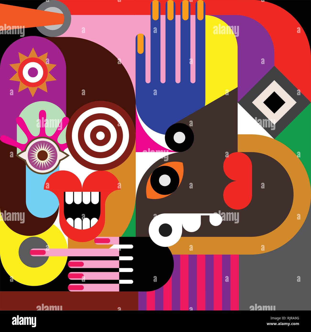 Ritratto di due donne mature arte contemporanea illustrazione vettoriale. Donna spazzolare i capelli. Illustrazione Vettoriale