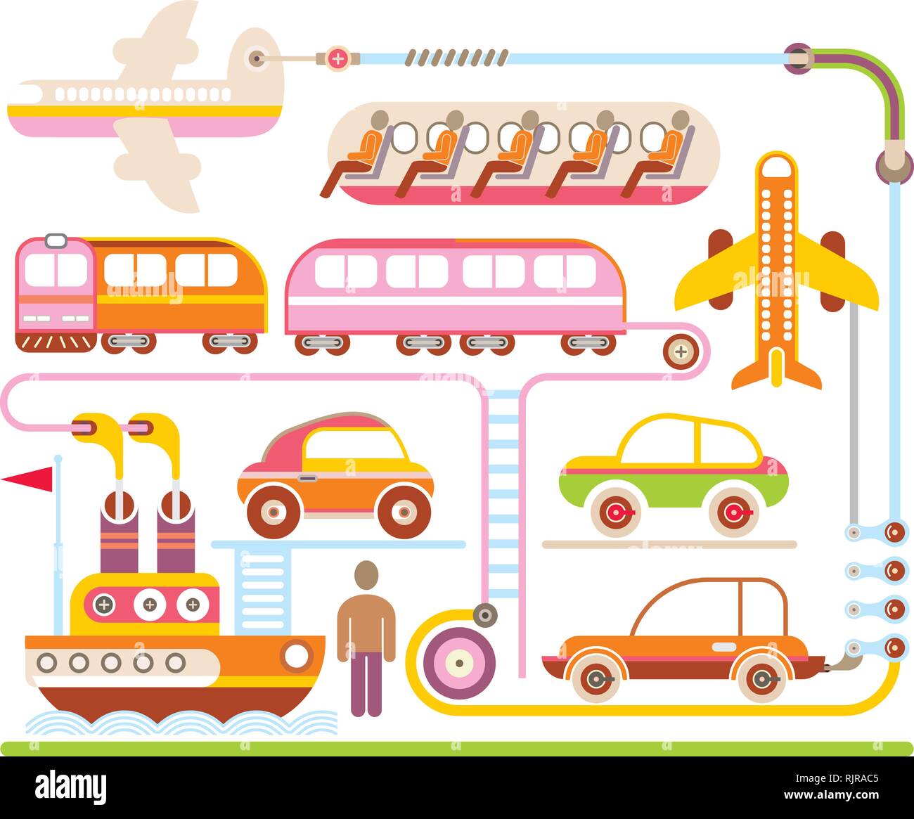 Modalità di trasporto - colore illustrazione vettoriale su sfondo bianco. Illustrazione Vettoriale