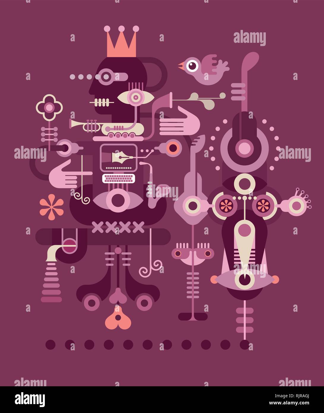 Il Re - isolato illustrazione vettoriale su sfondo viola. Composizione astratta. Illustrazione Vettoriale