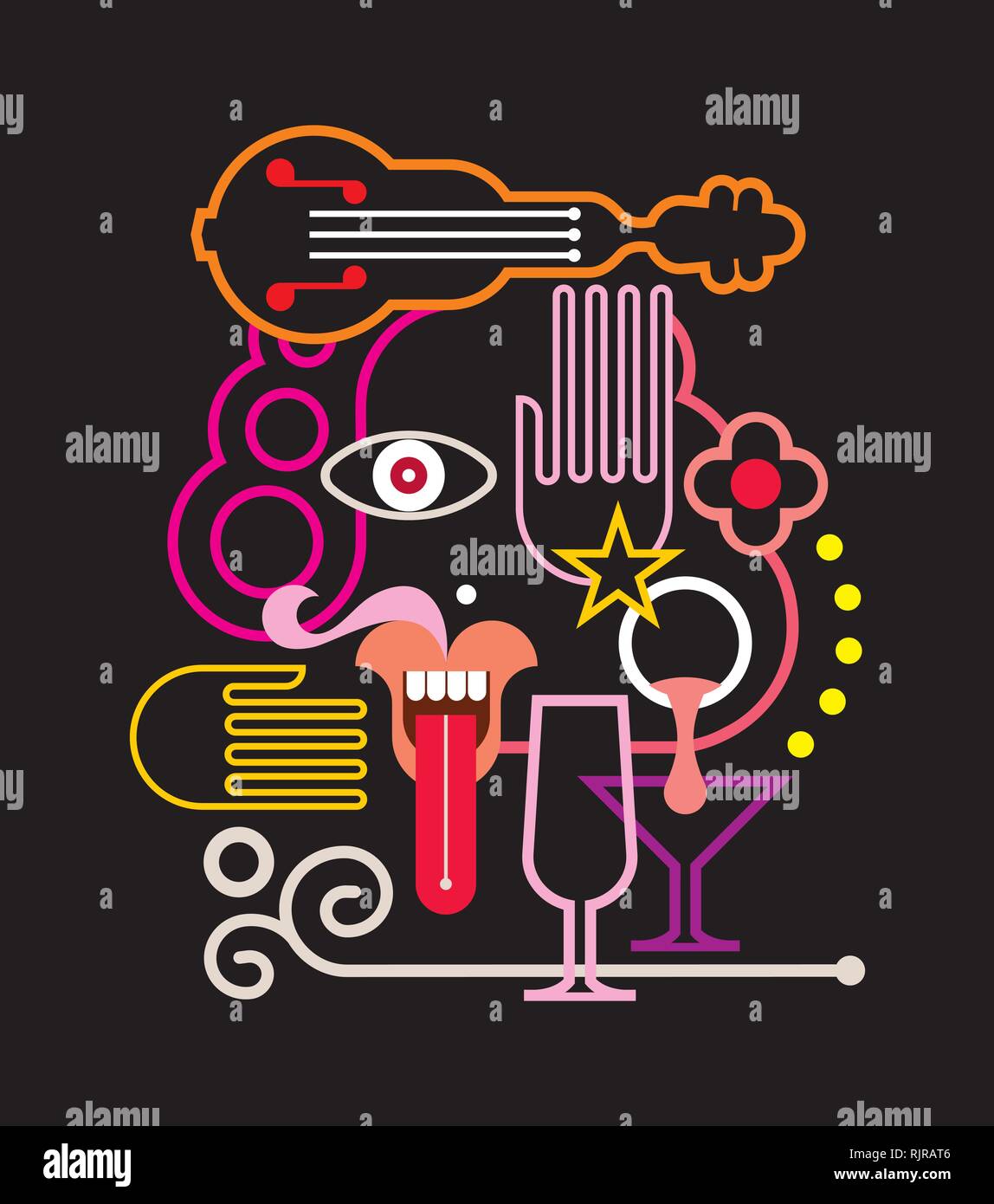 Il volto dell'uomo - una luce al neon art. Abstract illustrazione vettoriale su sfondo nero. Illustrazione Vettoriale