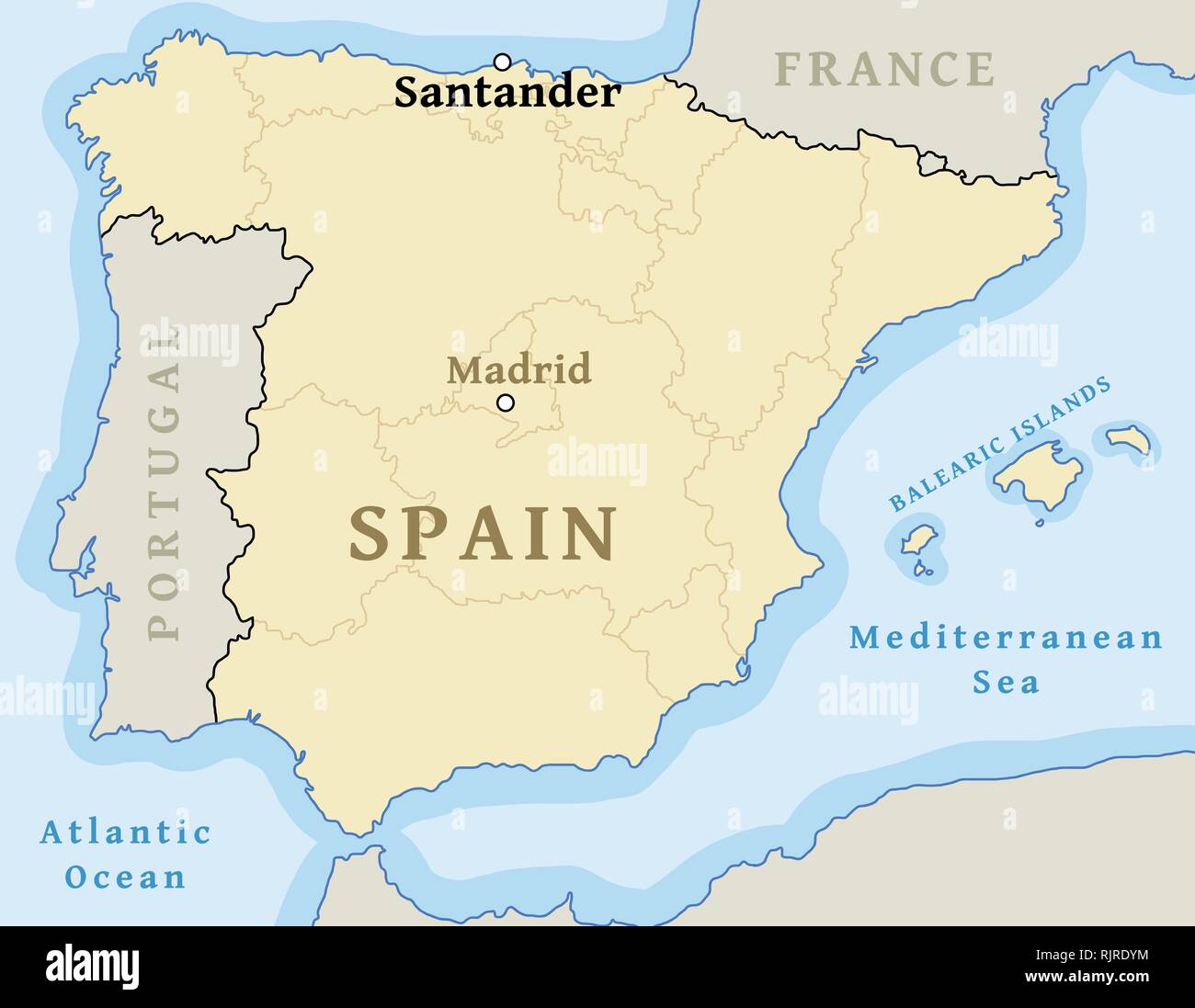 Santander posizione mappa. Trovare città sulla mappa di Spagna - illustrazione vettoriale. Illustrazione Vettoriale