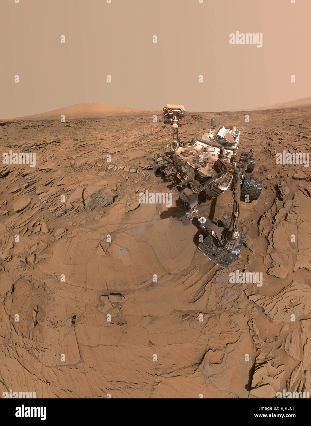 Curiosità Mars rover su Marte a Okoruso trapanare il foro Foto Stock