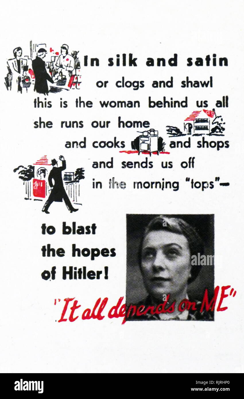 British Propaganda Poster circa l importanza delle donne a casa durante la Seconda Guerra Mondiale. 1942 Foto Stock