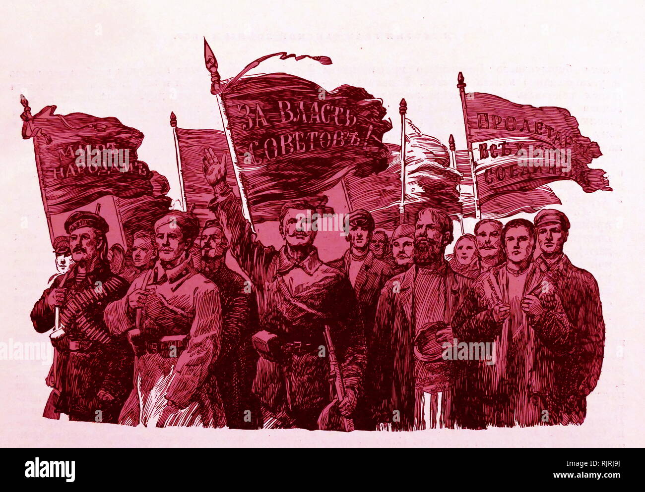 Illustrazione raffigurante rivoluzionari bolscevico durante la rivoluzione russa del 1917 Foto Stock