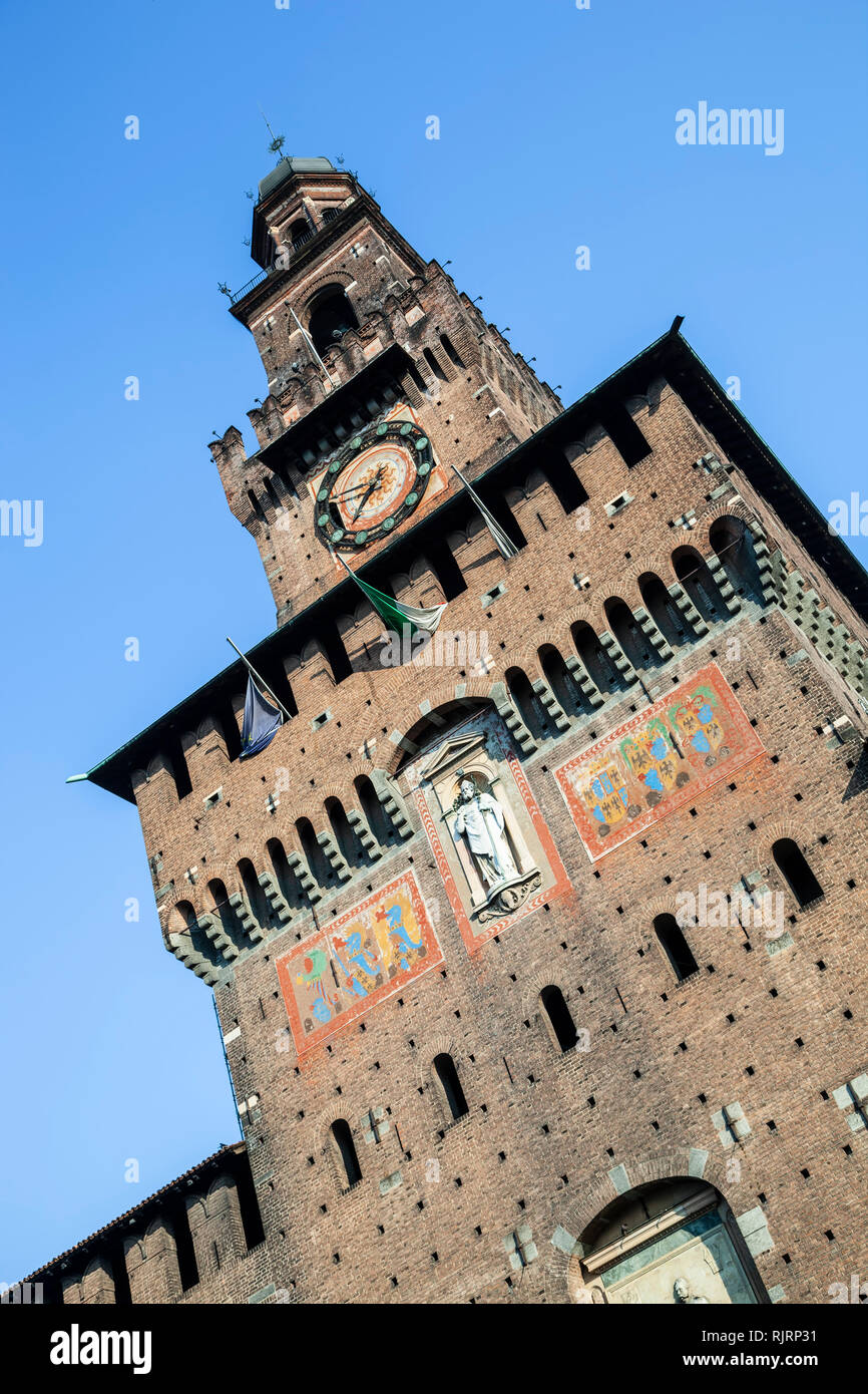La torre principale, Castello Sforzesco di Milano, Italia Foto Stock