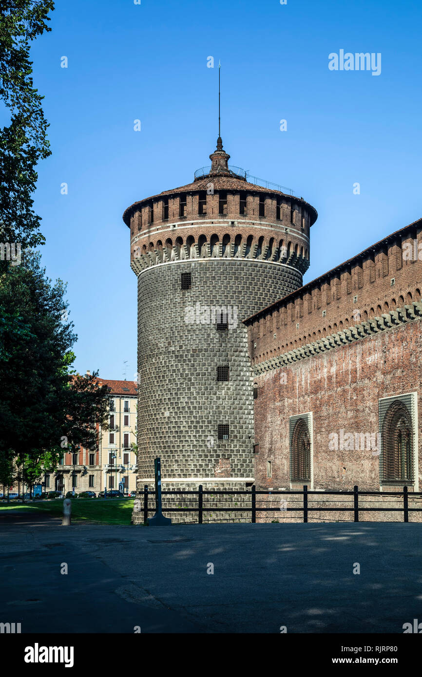 Torre del Castello Sforzesco di Milano, Italia Foto Stock