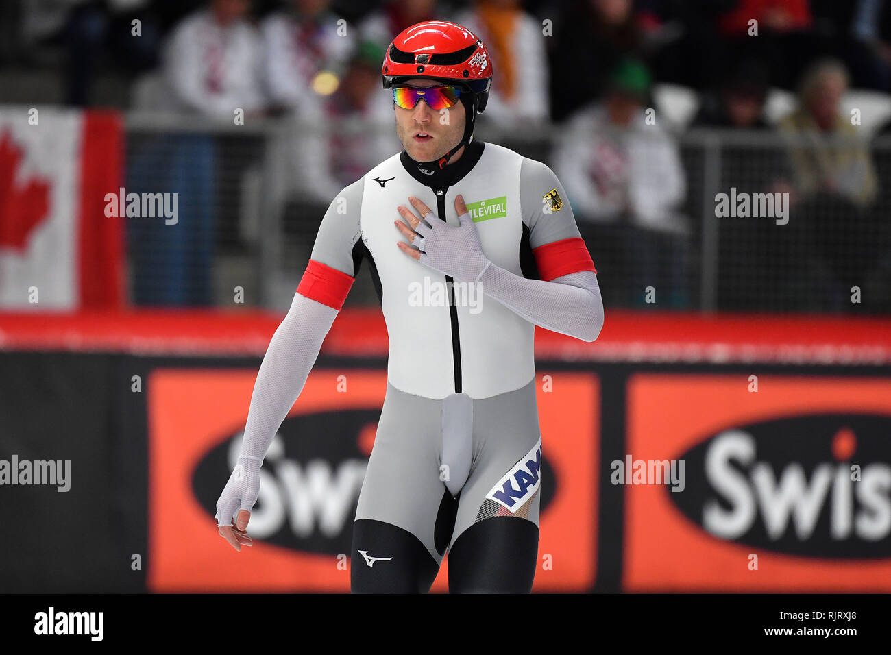 Inzell, Deutschland. 07 feb 2019. Nico IHLE (GER), azione, immagine singola, taglio unico movente, mezza figura, mezza figura, team sprint maschile, uomini, pattinaggio di velocità, pattinaggio di velocità WM 2019 dal 07.-10.02.2019 in Inzell/Max Aicher Arena | Utilizzo di credito in tutto il mondo: dpa/Alamy Live News Foto Stock