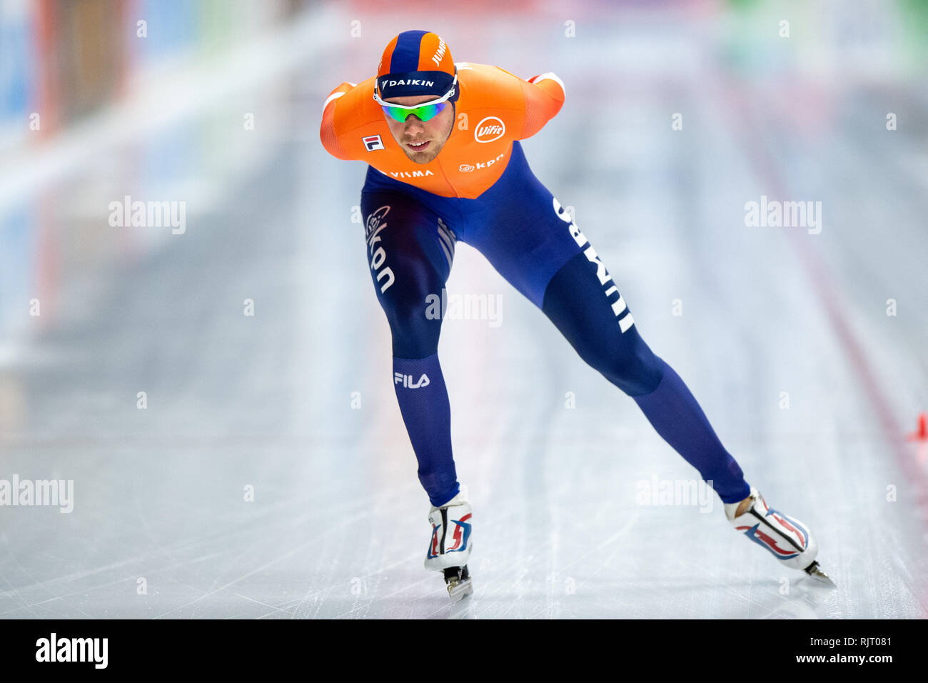 Inzell, Germania. 7 febbraio 2019. ISU World singole distanze pattinaggio di velocità campionati 5000m Patrick Roest Credit: arancione foto vof/Alamy Live News Foto Stock