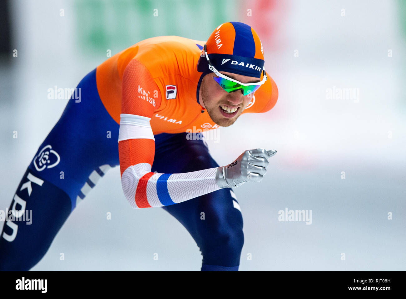 Inzell, Germania. 7 febbraio 2019. ISU World singole distanze pattinaggio di velocità campionati 5000m Patrick Roest Credit: arancione foto vof/Alamy Live News Foto Stock