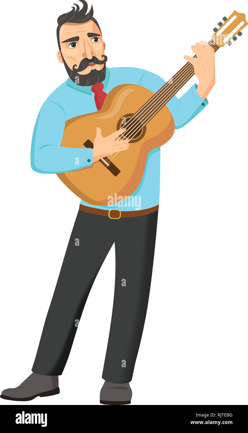 Un canto musicista suonando la chitarra. Illustrazione Vettoriale