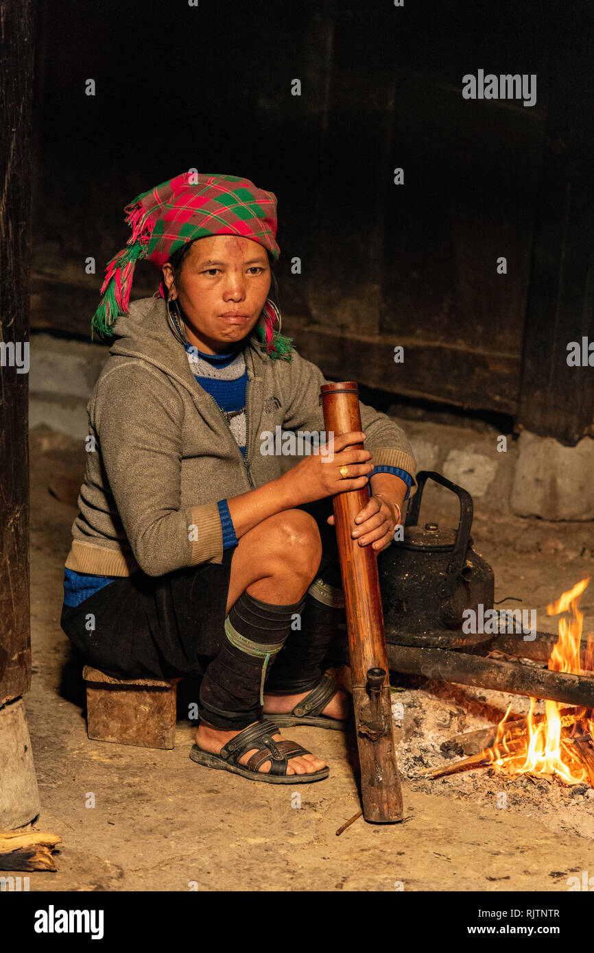 Asia, Asien, sud-est asiatico, il Vietnam del Nord, HoÃ ng LiÃªn figlio montagne, Sa Pa, donna tribale Foto Stock