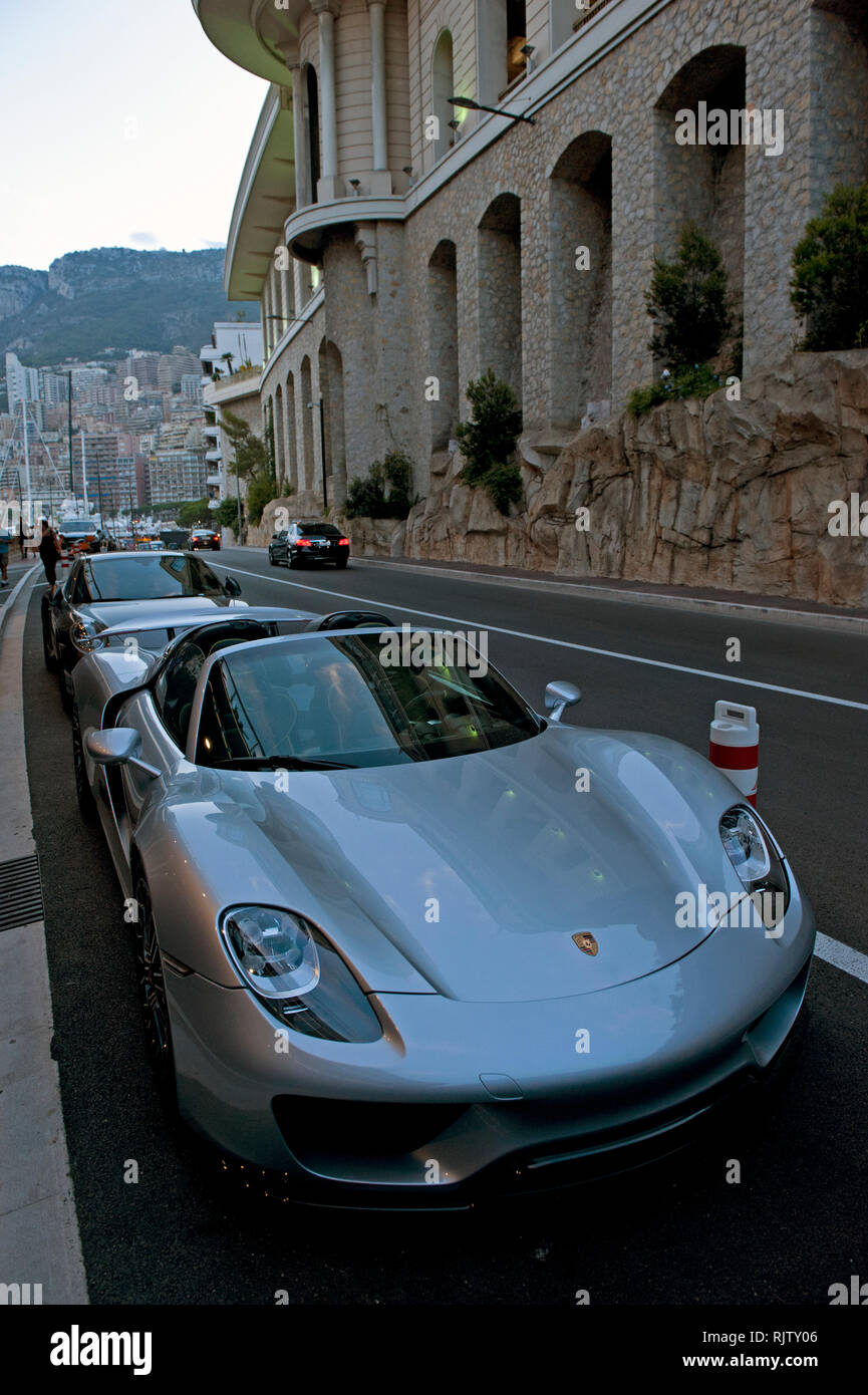 Porsche Spyder 918, il Principato di Monaco e Monte Carlo Foto Stock