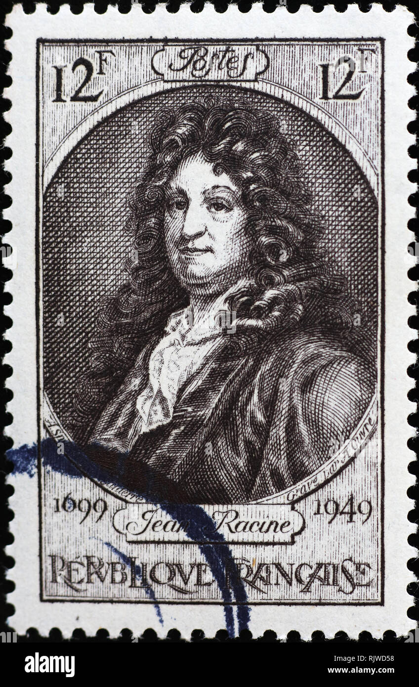 Antico ritratto di Jean Racine sul francobollo Foto Stock
