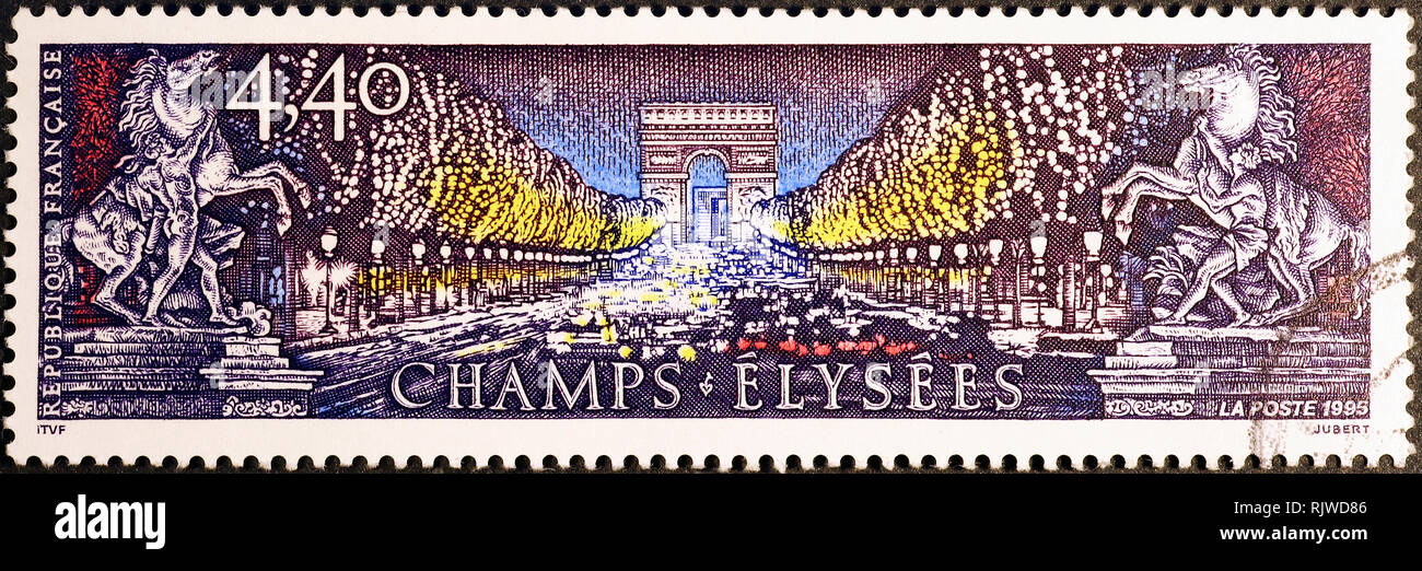 Champs Elisees su grandi francese francobollo Foto Stock