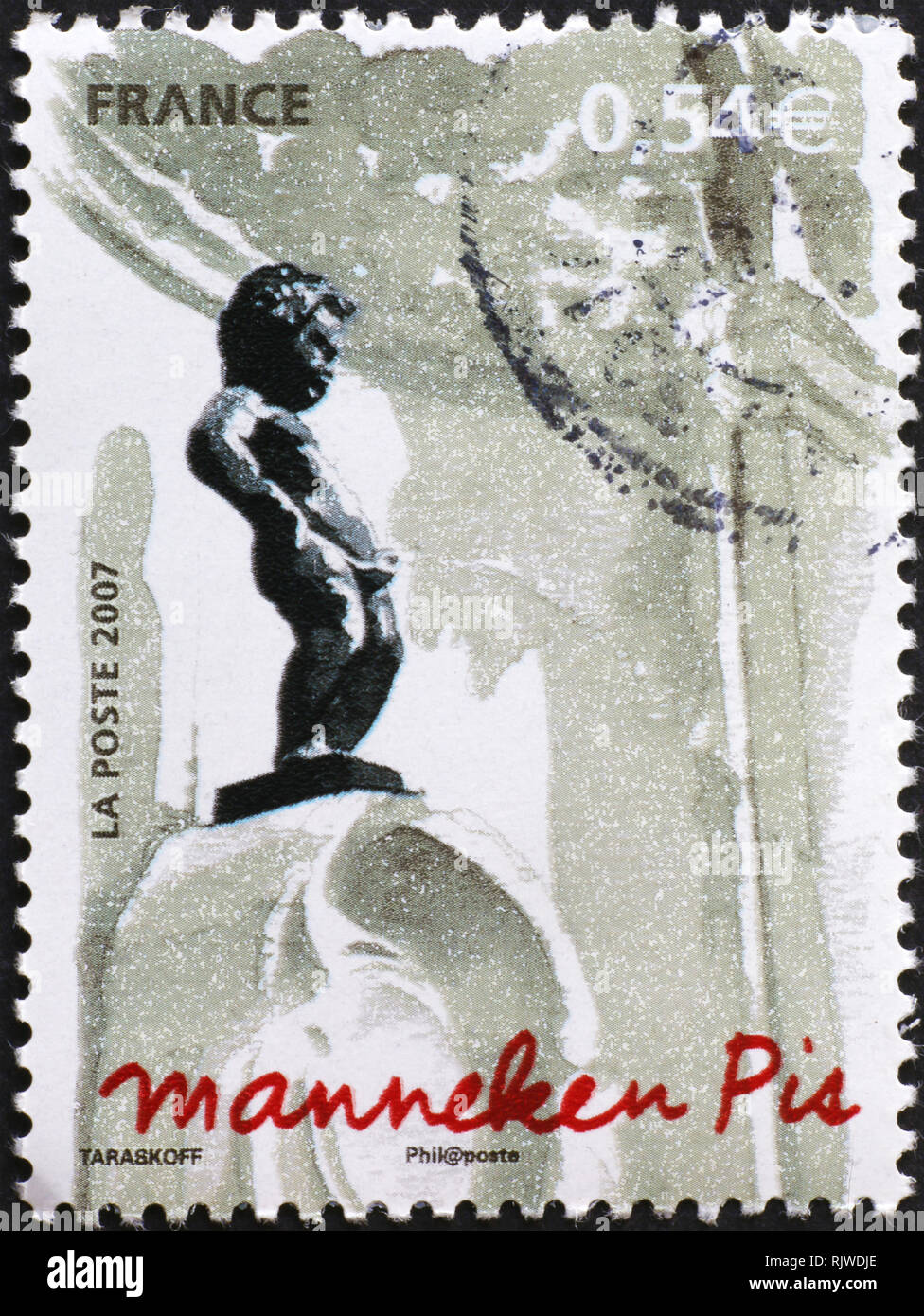 Il Manneken Pis di Bruxelles il francobollo Foto Stock