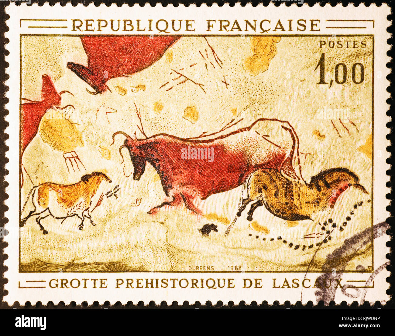 Raffigurazioni preistorici di Lascaux sul francese francobollo Foto Stock