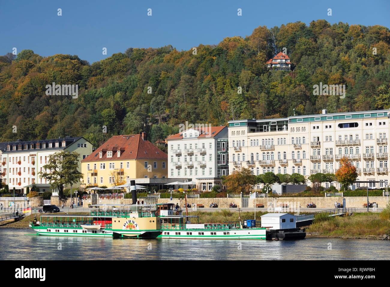 Storico battello a vapore sull'Elba, Bad Schandau, Svizzera Sassone, Bassa Sassonia, Germania Foto Stock