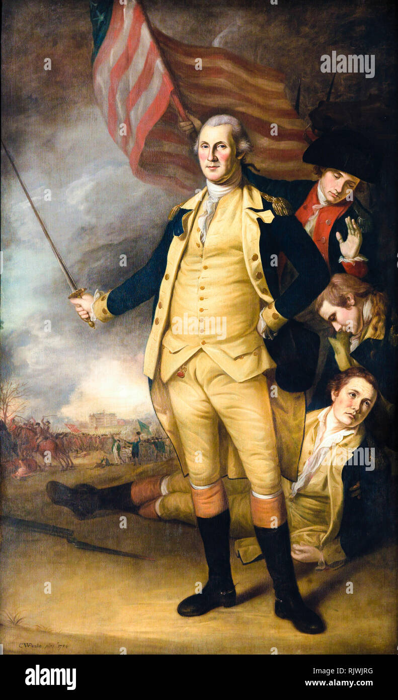 George Washington nella battaglia di Princeton, dipinto da Charles Willson Peale, 1783-84 Foto Stock