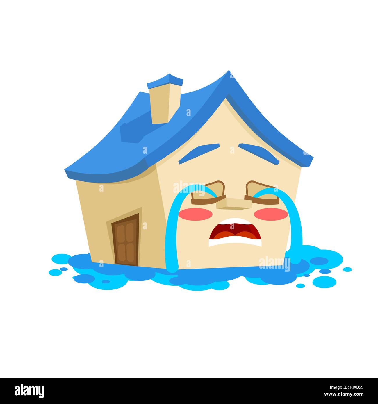 Casa isolata allagata. Il pianto Home stile Cartoon Vector Illustrazione Vettoriale