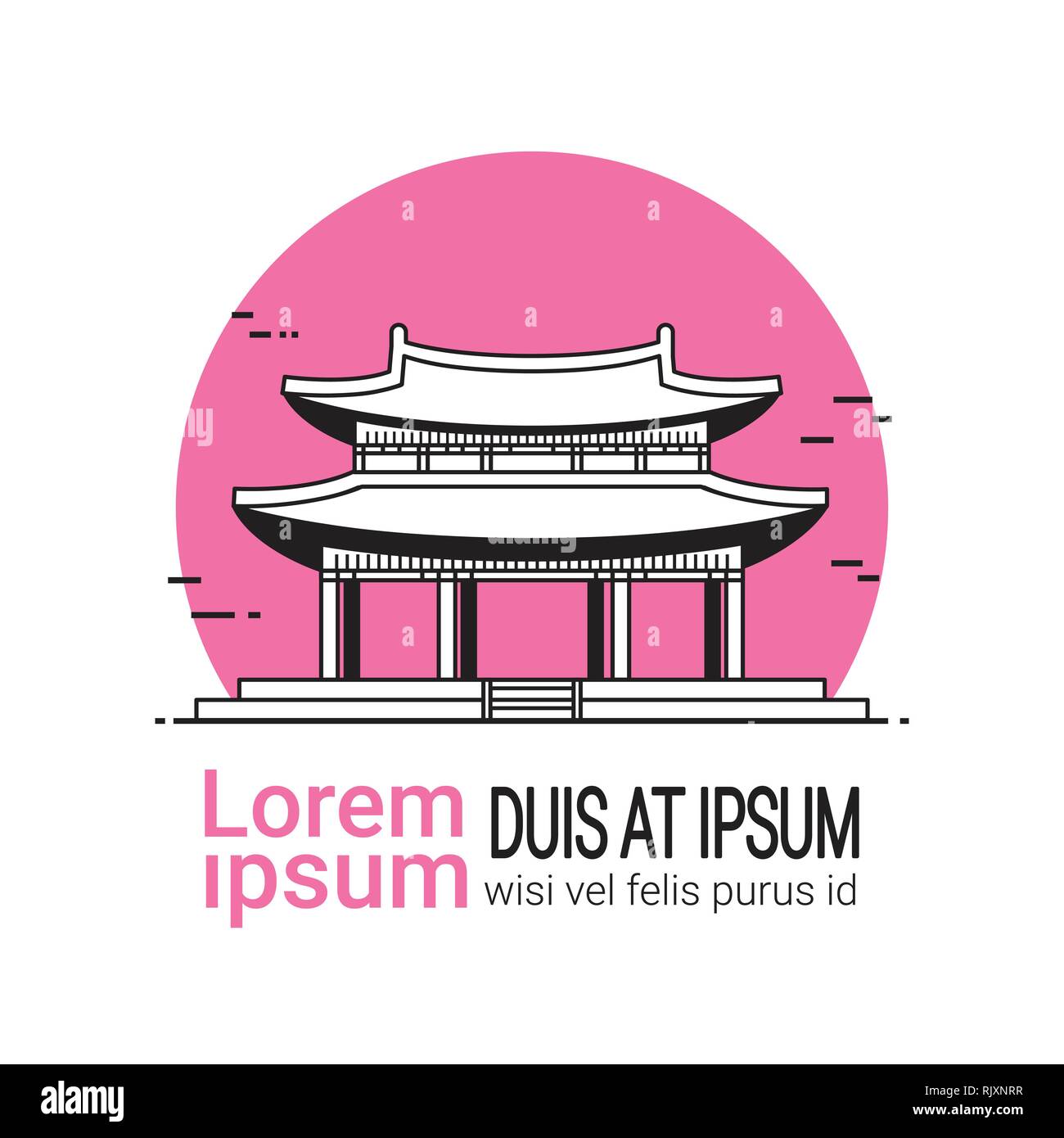 Palazzo coreano disegnati a mano famoso Seoul Landmark tempio tradizionale Illustrazione Vettoriale