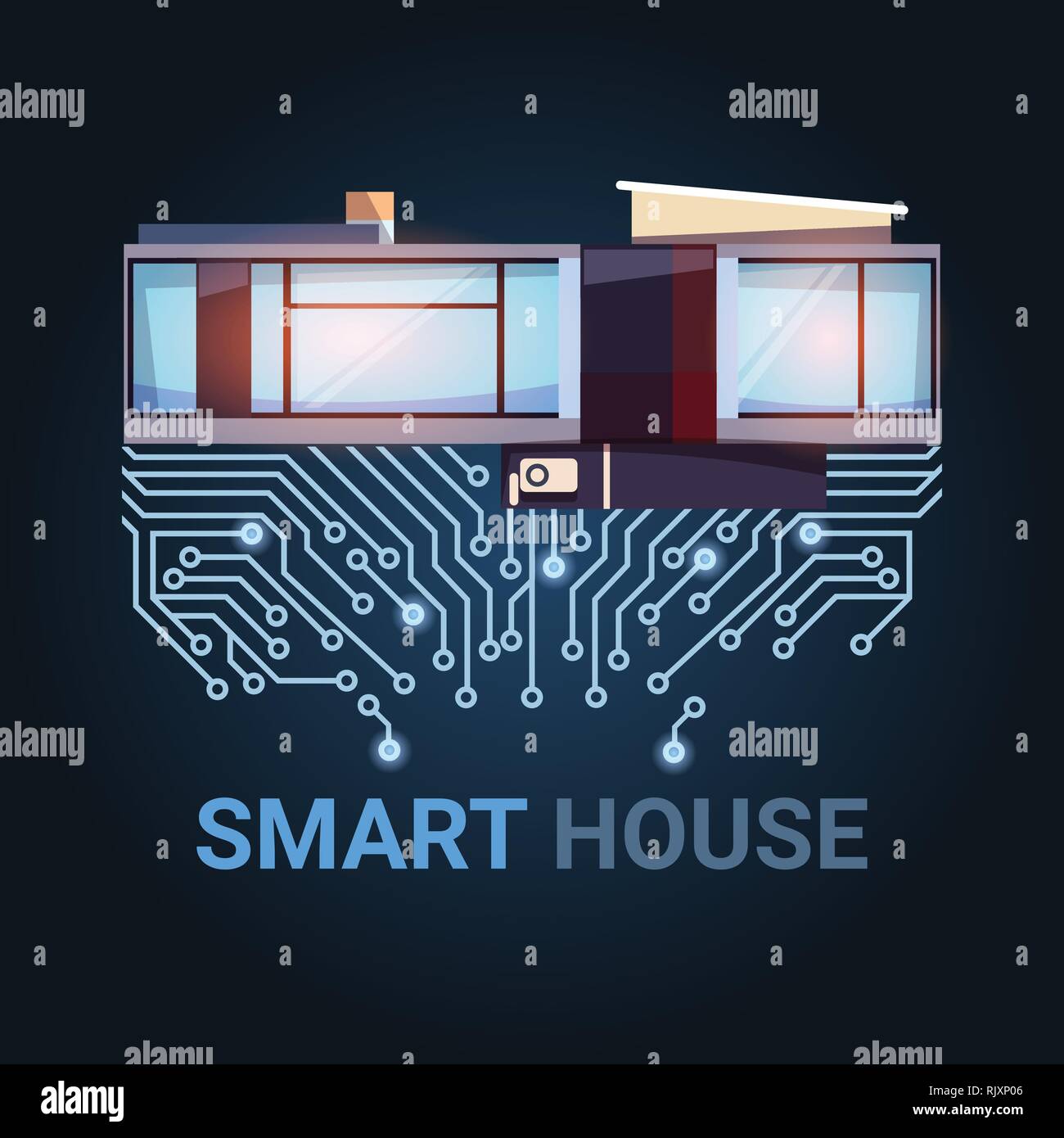 Smart House le moderne tecnologie di automazione e concetto di controllo Illustrazione Vettoriale