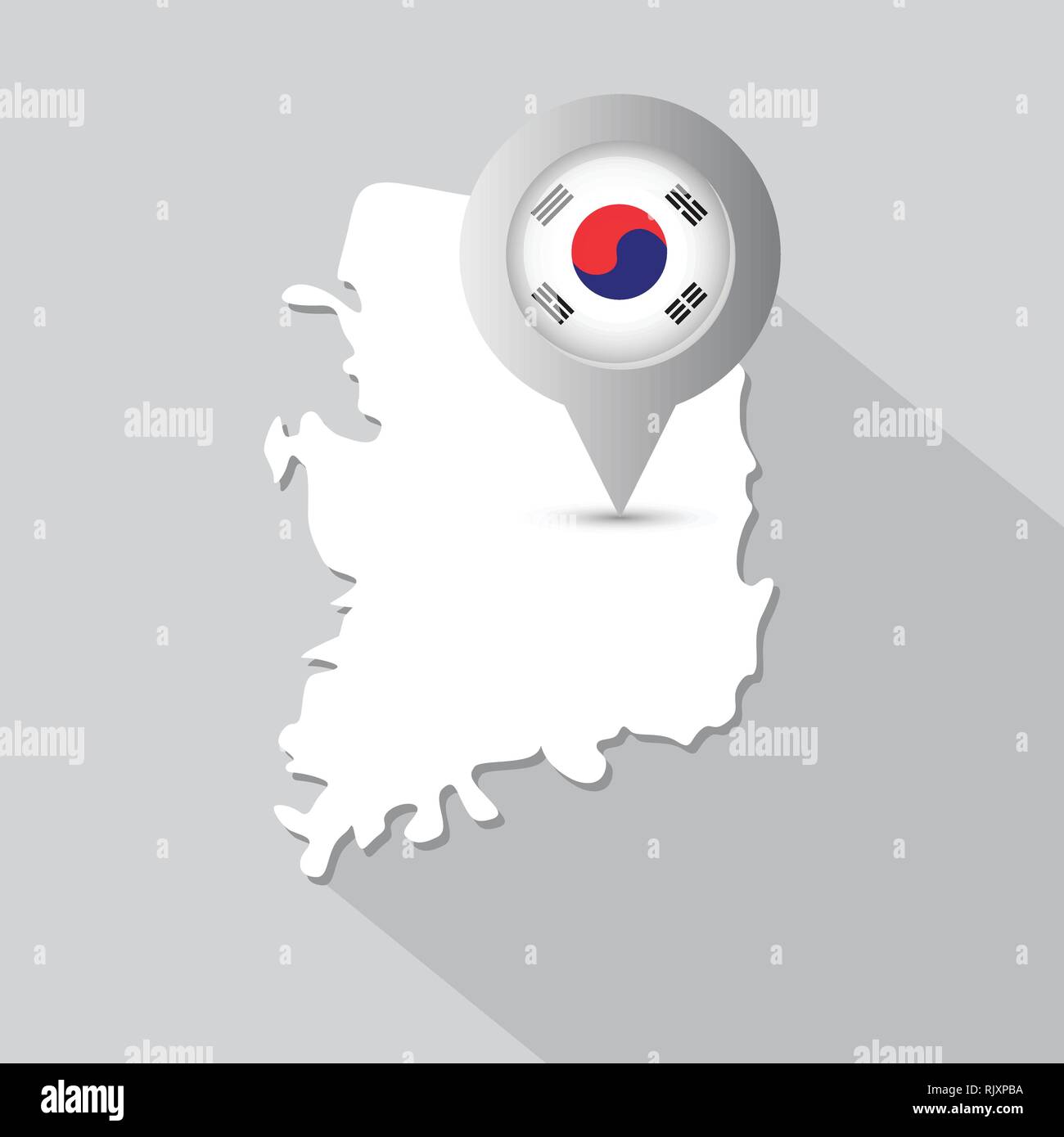 Corea del Sud mappa con il puntatore decorata Bandiera coreana e lunga ombra Illustrazione Vettoriale