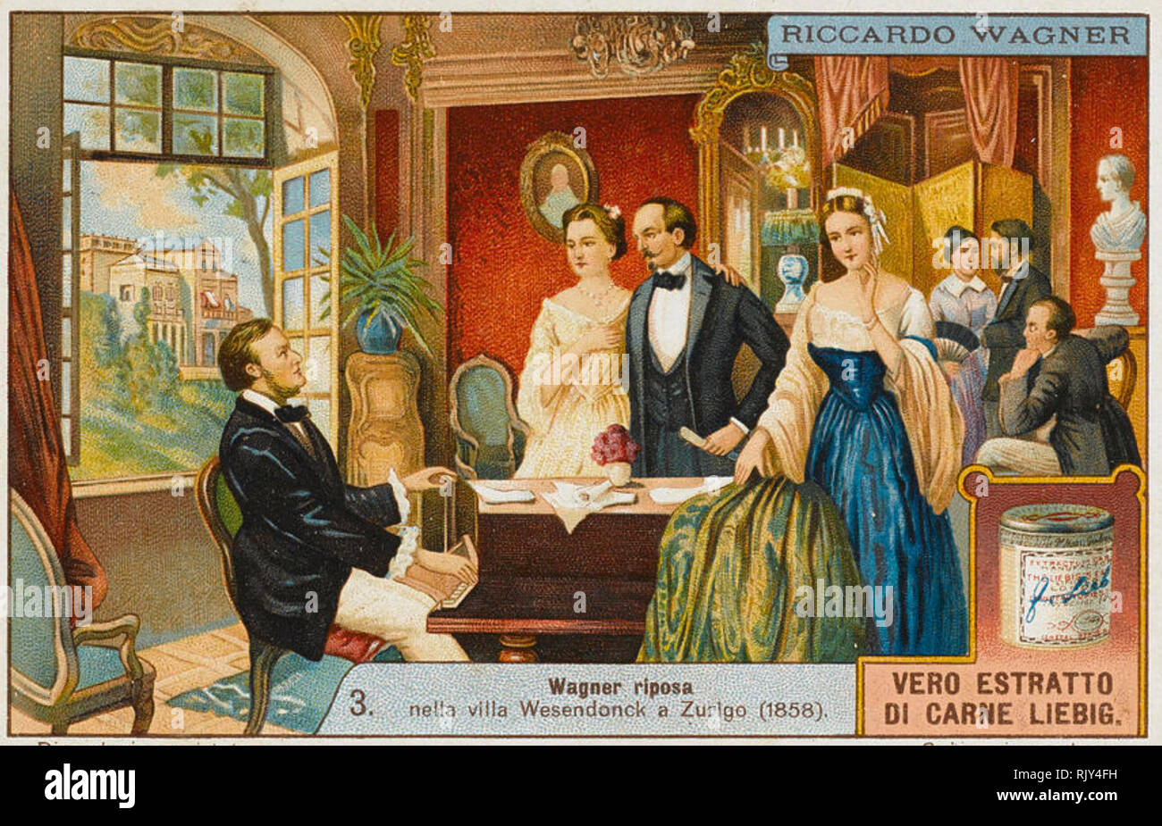 RICHARD Wagner (1813-1883) opera tedesca compositore mostrato salutare gli  ospiti su una carta di promuovere un italiano di estratto di carne bovina  circa 1910 Foto stock - Alamy