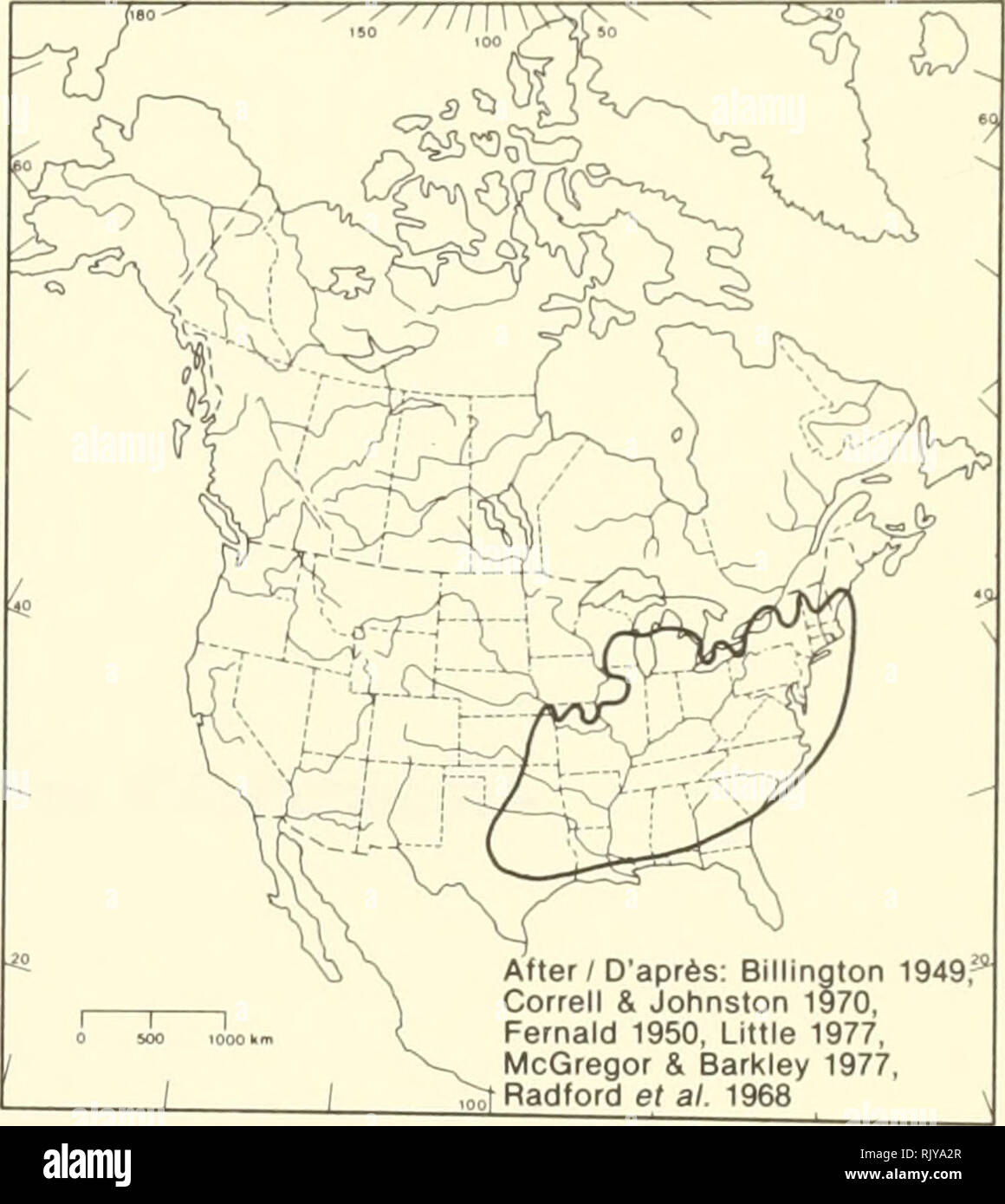 . Atlas delle rare piante vascolari di Ontario. Piante rare; Botanica. Campioni / Spécimens può, DAG, prosciutto, LKHD, MT, OAC, QK, TRT, TRTE, UWO, WAT O Pre 1925 © 1925-1949 <" 1950-1964 • PosM964. Ho HABITAT: Rocl<y affioramenti e secco, aree sabbiose. Stato: Rare in Canada. HABITAT: Affleurements rocheux et régions sèches et sablonneuses. Situazione: Rare au Canada. Riferimenti / Fonti Barl<ley, F.A. 1937. Un monographie studio di rhus e la sua immediata alleati nel Nord e Centro America, comprese le Indie Occidentali. Annali del Missouri Botanical Garden 24:265-498. Fernald, M.L., &AMP; l Grisco Foto Stock