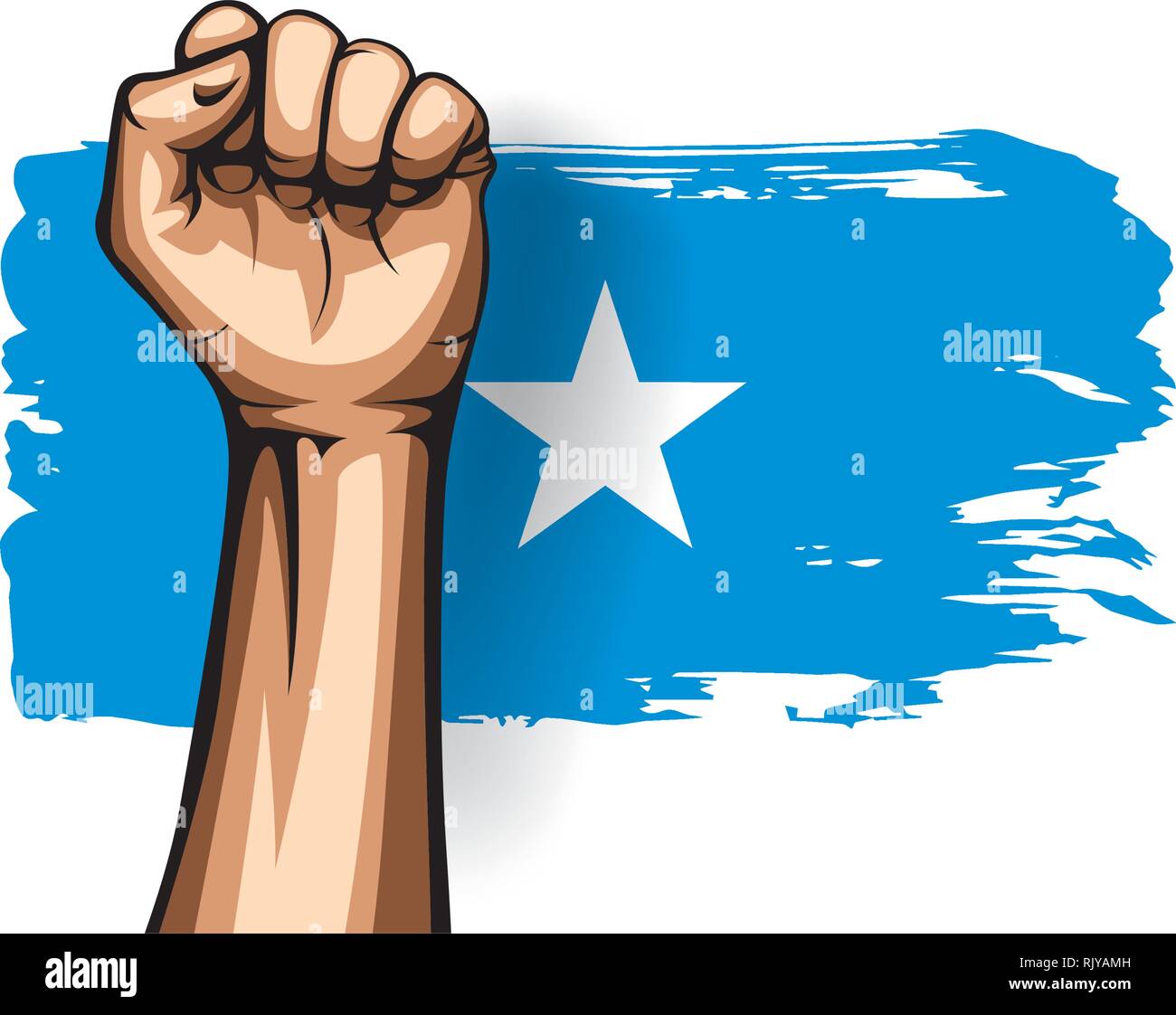 Somalia bandiera e la mano su sfondo bianco. Illustrazione Vettoriale Illustrazione Vettoriale