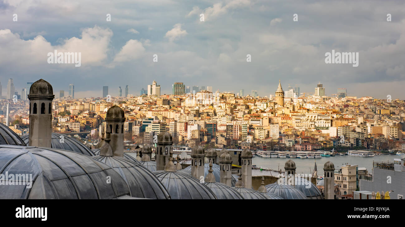 Vista dalla Moschea Suleymaniye al Bosforo, Istanbul, Turchia Foto Stock