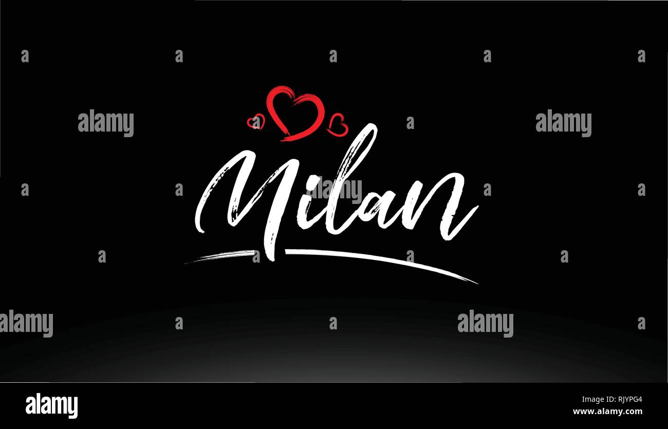 Milano città scritto a mano il testo con cuore rosso adatto per logo o design tipografia Illustrazione Vettoriale