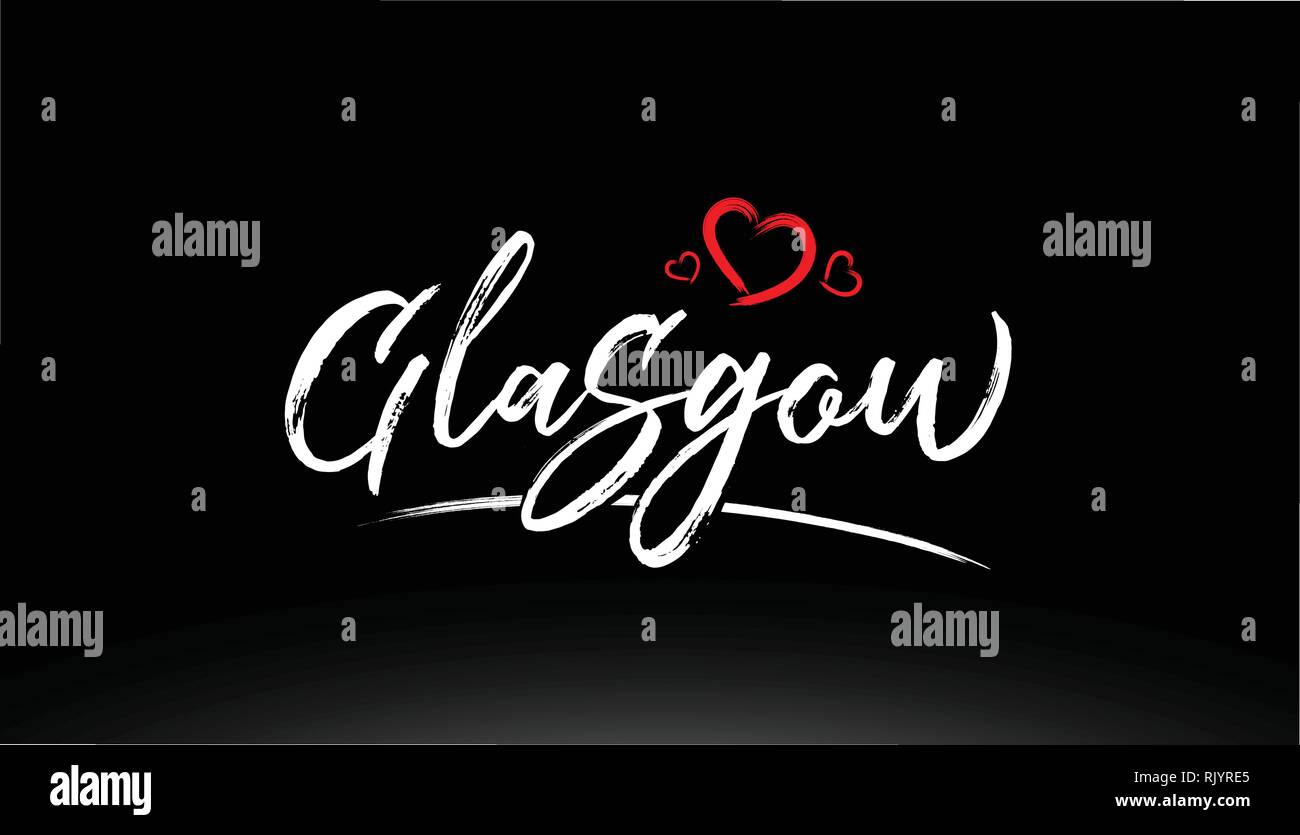 Glasgow city scritto a mano il testo con cuore rosso adatto per logo o design tipografia Illustrazione Vettoriale