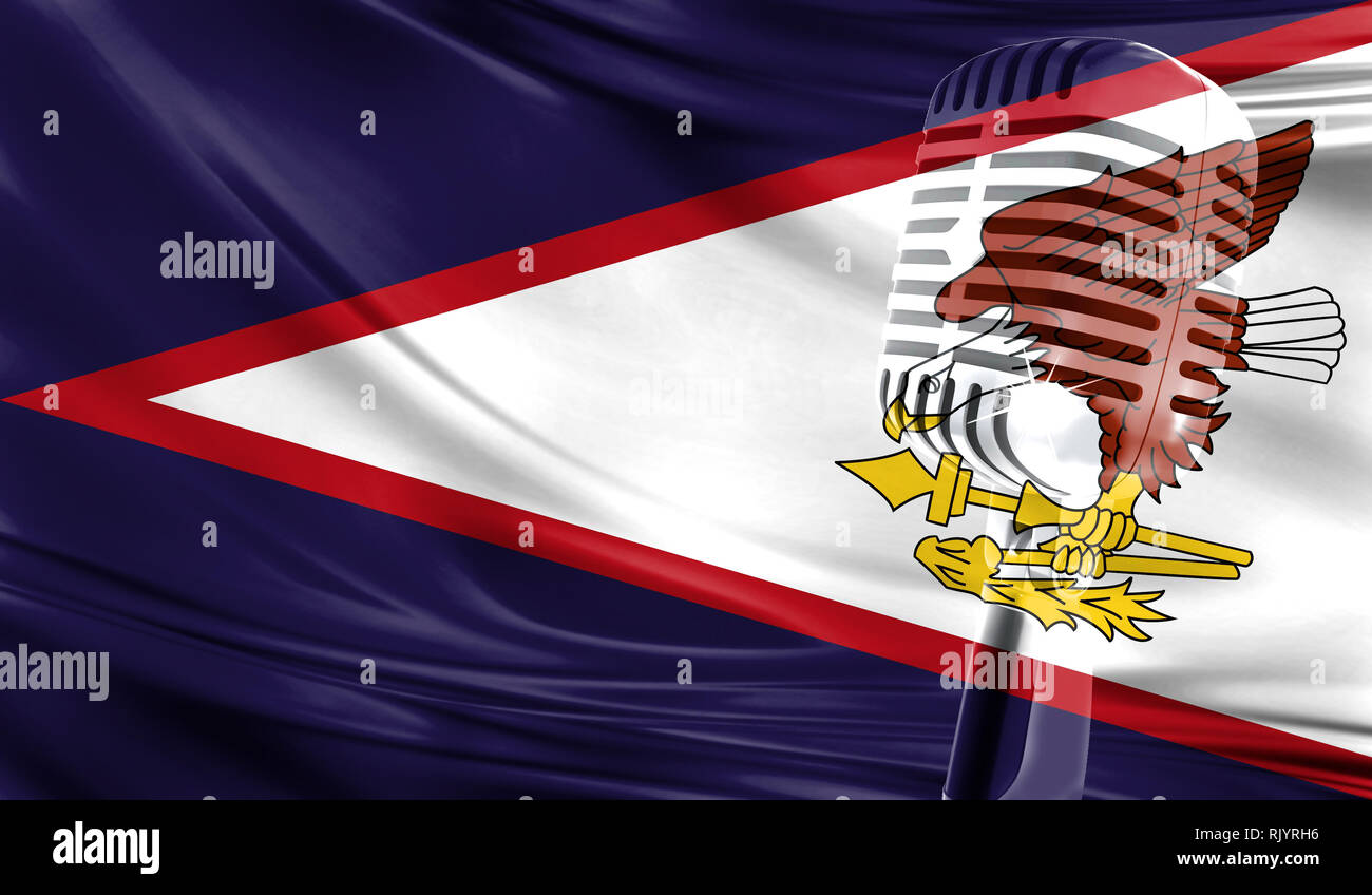 Microfono sul tessuto di sfondo bandiera di Samoa Americane di close-up Foto Stock