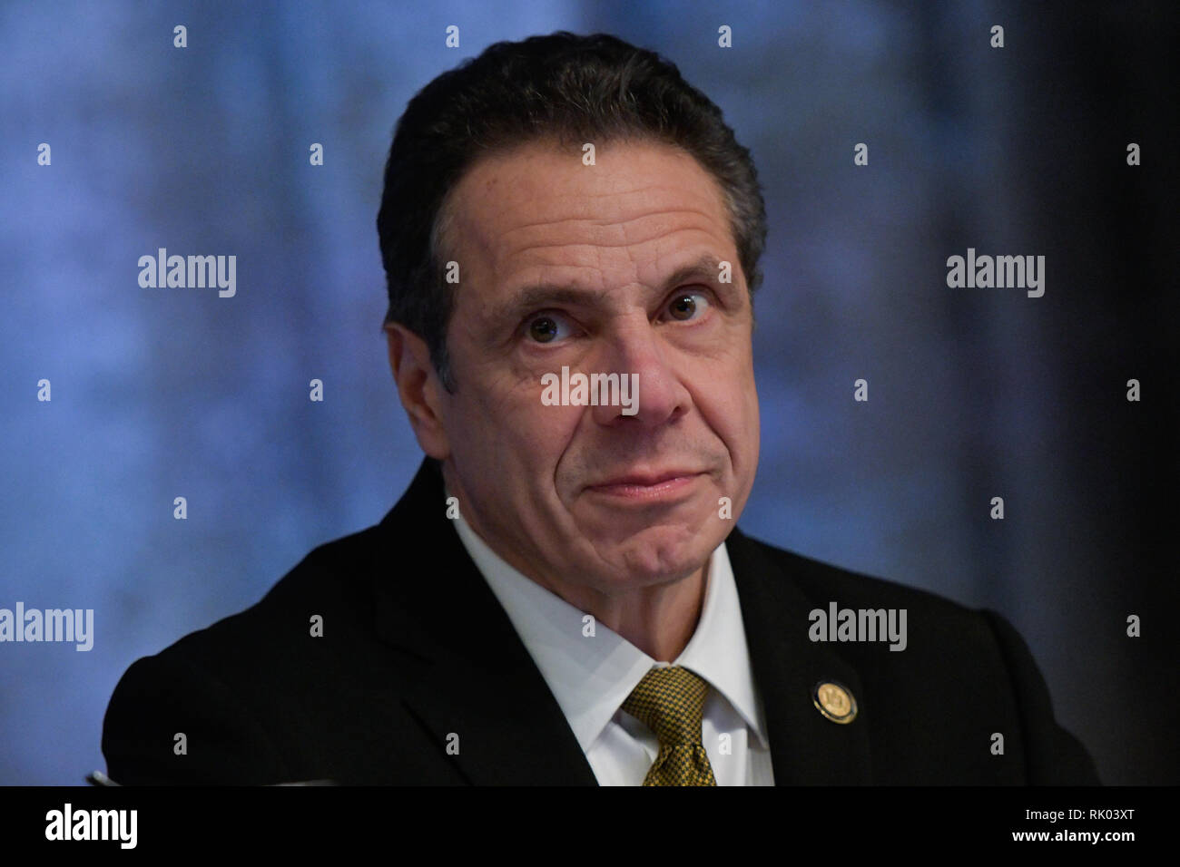 New York, Stati Uniti d'America. 7 febbraio 2019. New York, Stati Uniti d'America. 7 febbraio 2019. Andrew Cuomo, governatore di New York, parla a ABNY- Associazione per una migliore New York pranzo presso il New York Hilton Hotel il 7 febbraio 2019. Credito: Erik Pendzich/Alamy Live News Foto Stock