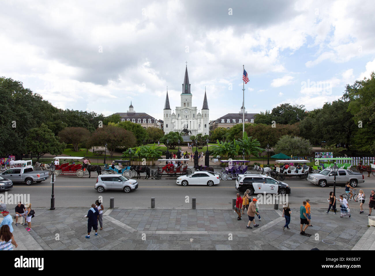 St Louis Cathedral, vista da Jackson Square. New Orleans, in Louisiana. Settembre, 2018 Foto Stock