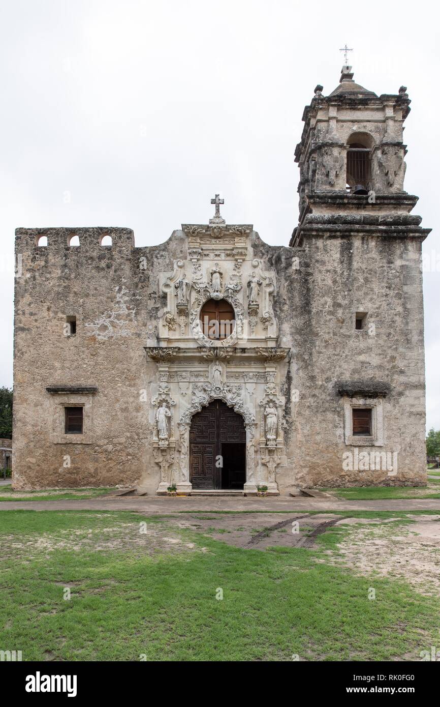 La chiesa della Missione di San Jose. San Antonio, Texas Foto Stock