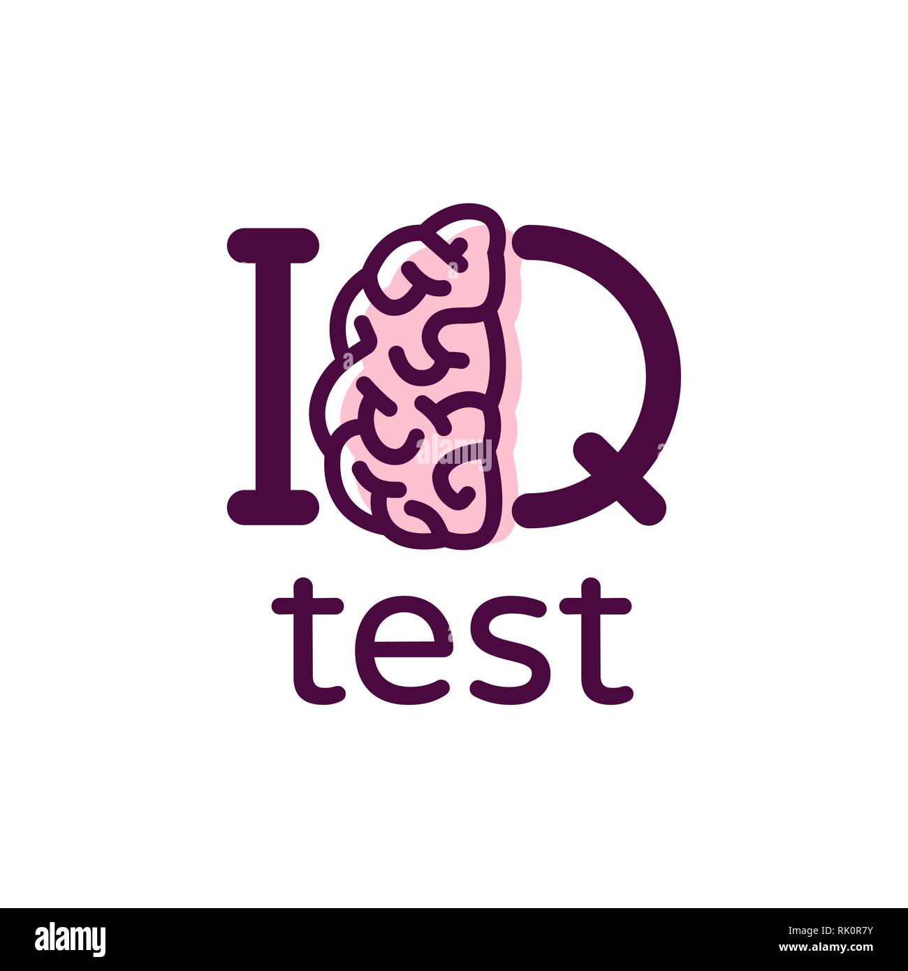 Test IQ logo vettore isolato su sfondo bianco. Quoziente intellettuale IQ intelligenza. Cervello umano Illustrazione Vettoriale